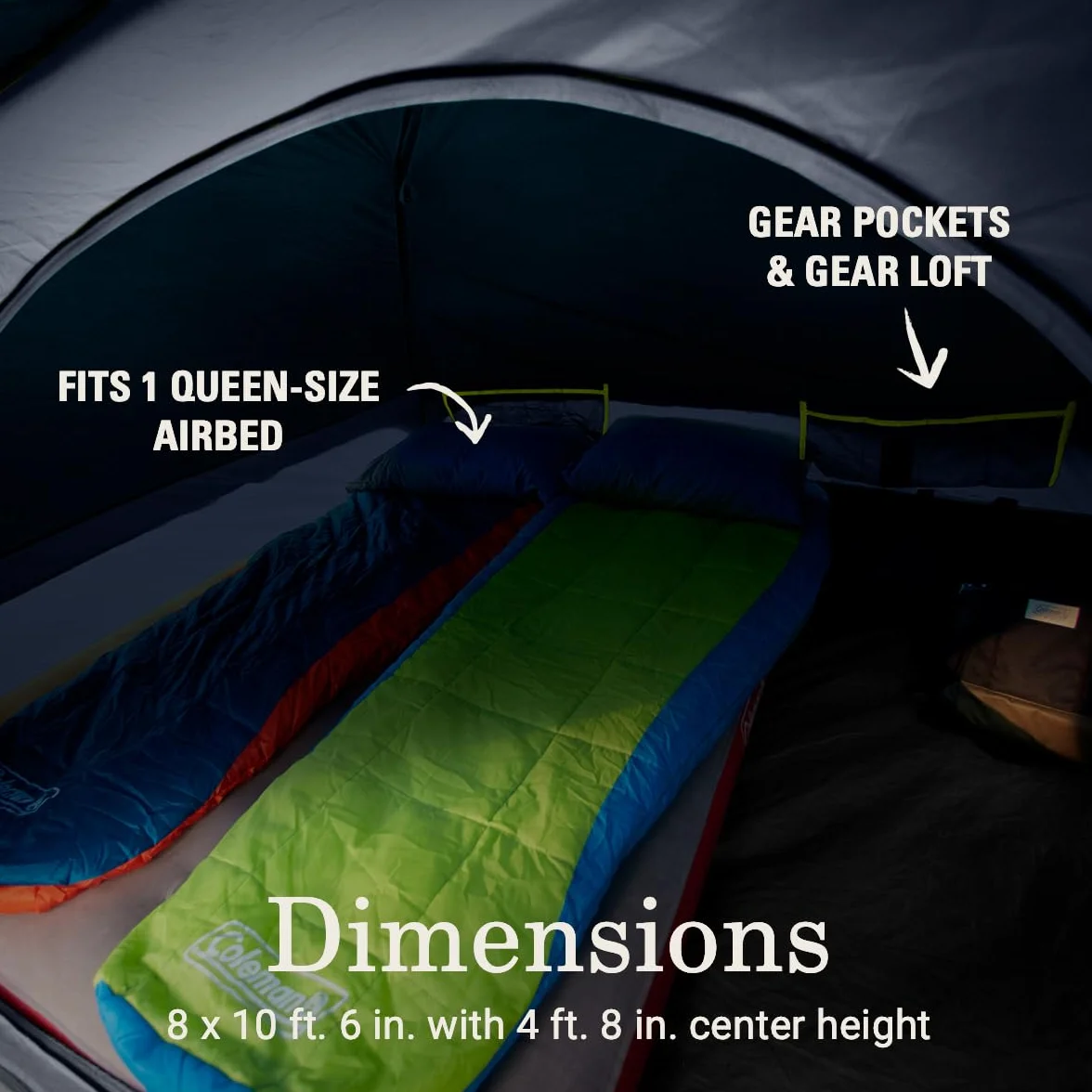 Skydome Dark Room Camping Tent with Screen Porch & 5-Minute Setup, Weatherproof Tent Blocks 90% of Sunlight, Rainfly & Carry Bag Included, Made of PFAS-Free Materials