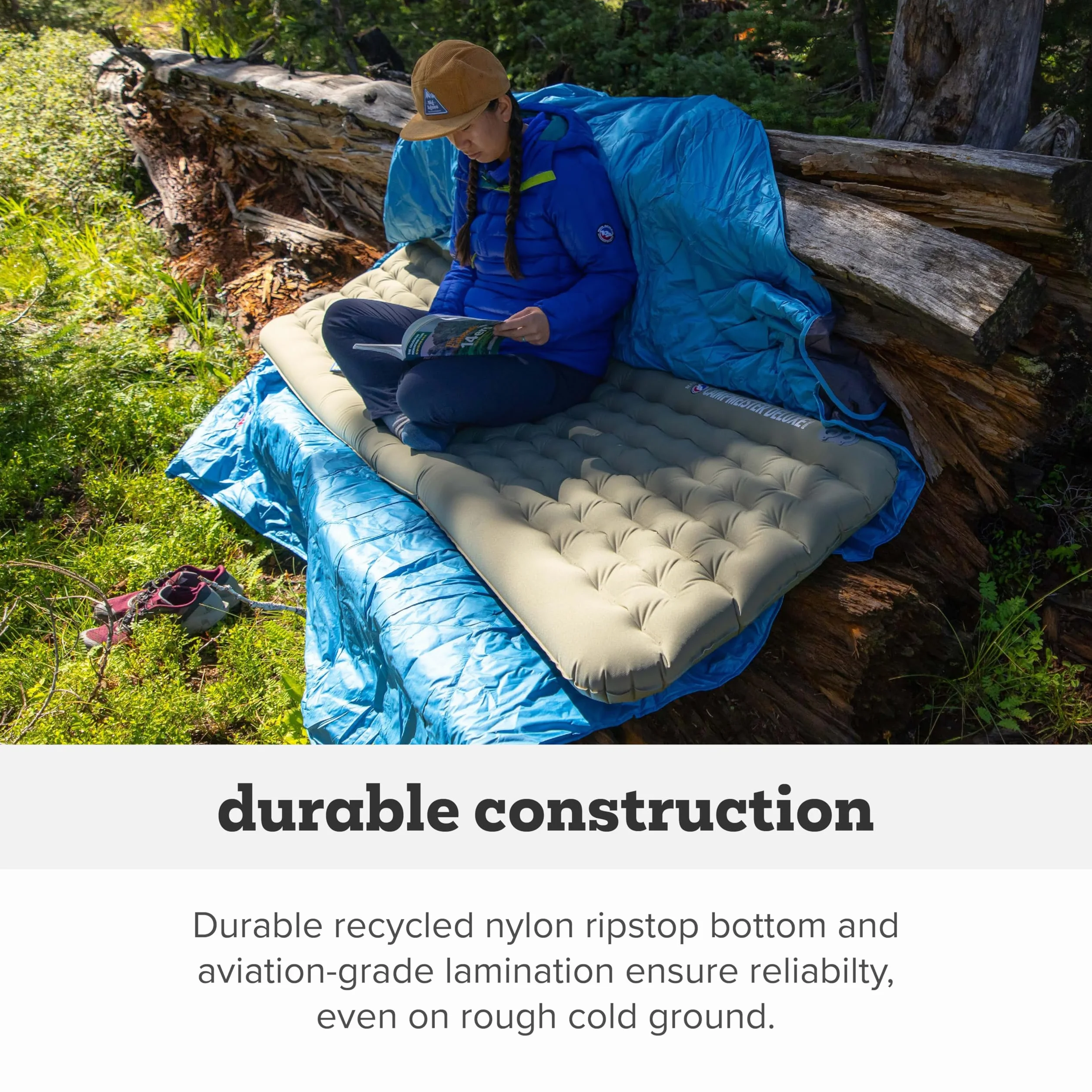 Campmeister Deluxe - Insulated Sleeping Pad, Wide Long | Built for all-season camping, backpacking, and hiking with an ultralight design, Silver insulation