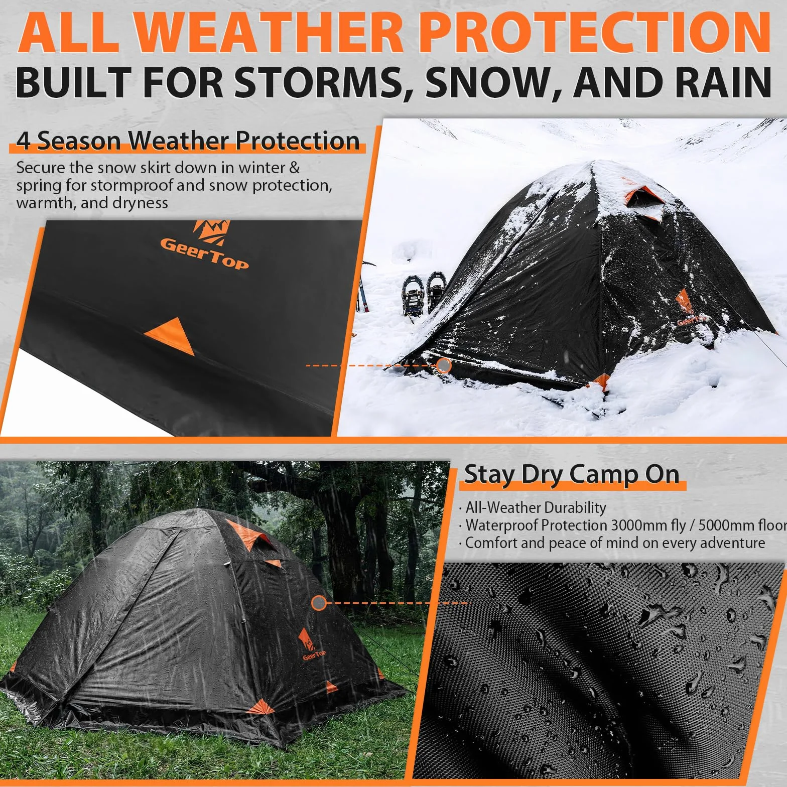 2 Person Blackout Camping Tent, Waterproof 4-Season Easy Setup | Blackout Interior, Lightweight, Snow Skirt, Freestanding Aluminum Poles, Double-Wall, Hiking, Mountaine游戏副本, Weekend Trips