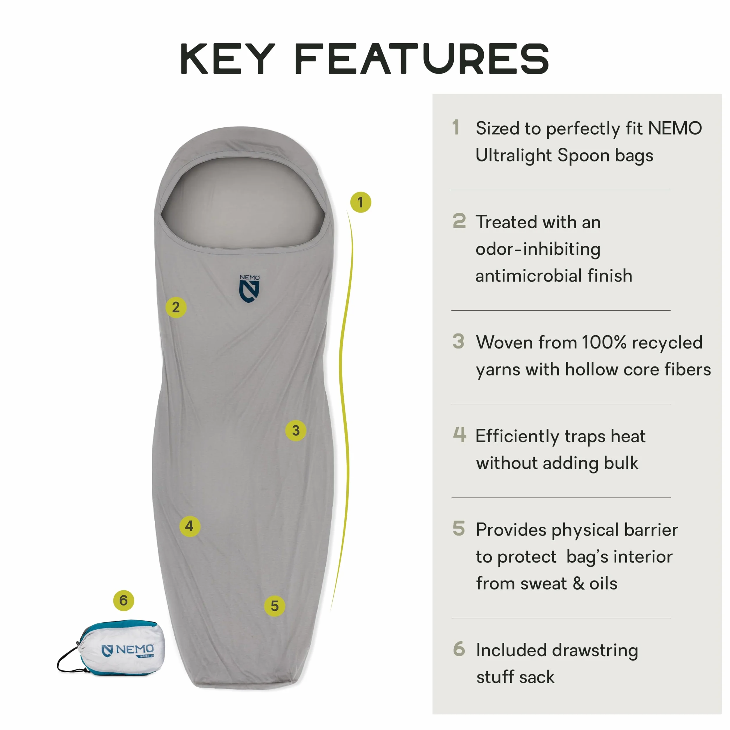 Tracer Sleeping Bag Liner - Vapor - Regular | Odor Protection, Machine Washable, Added Warmth, Backpacking