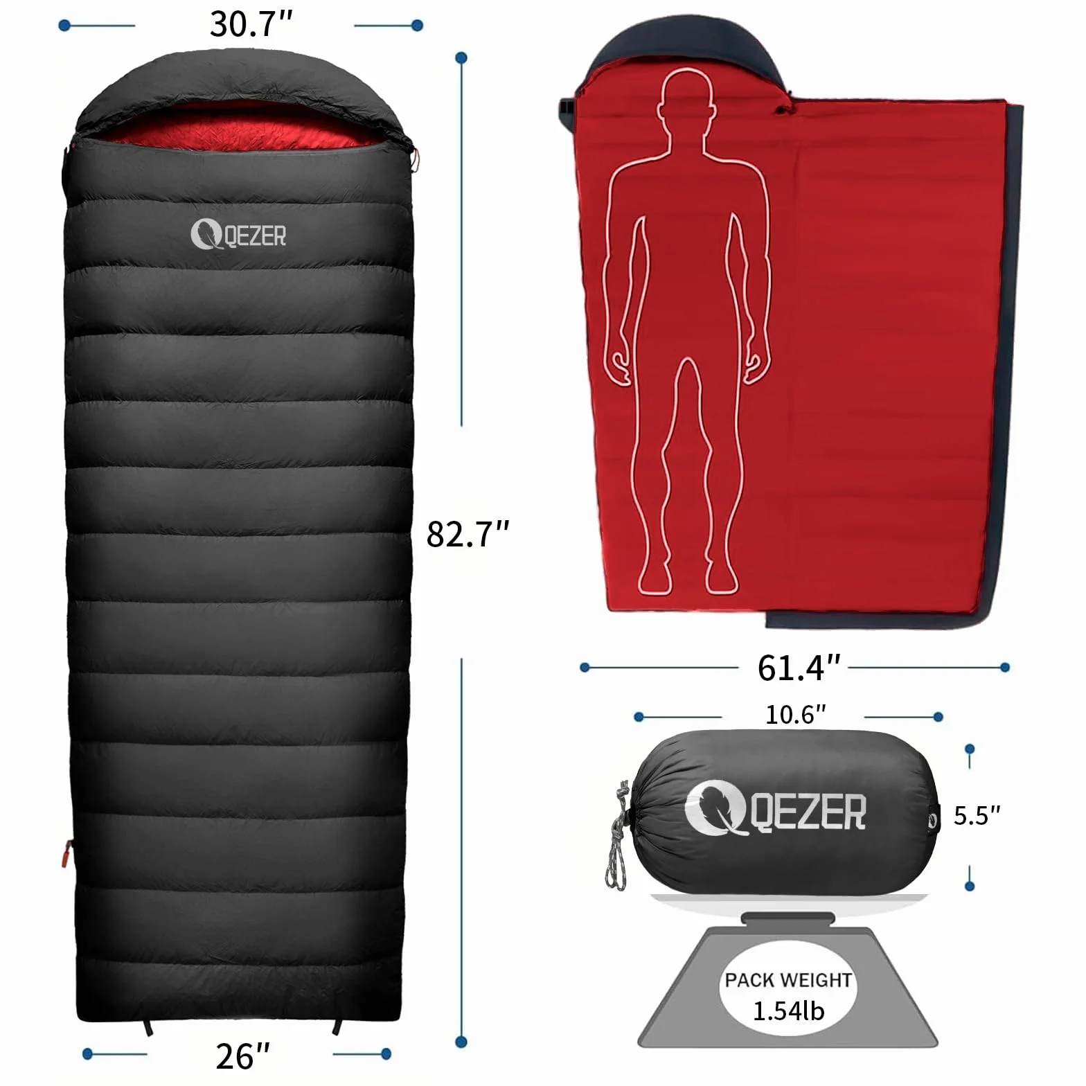 Down Sleeping Bag for Adults, 600 Fill Power Ultralight Backpacking | 600 Fill Power Down,Compact Carry,Ultralight Trail Use,Camping Hiking Backpacking,Cold and Warm Weather Use