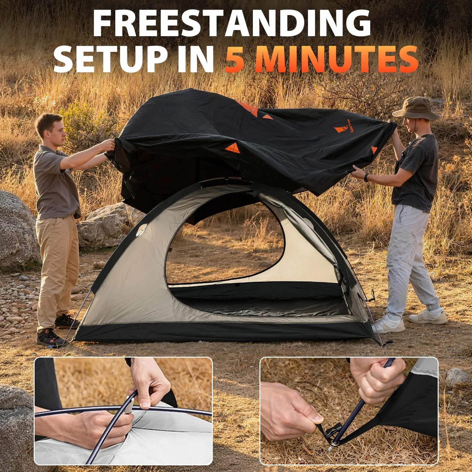 2 Person Blackout Camping Tent, Waterproof 4-Season Easy Setup | Blackout Interior, Lightweight, Snow Skirt, Freestanding Aluminum Poles, Double-Wall, Hiking, Mountaine游戏副本, Weekend Trips