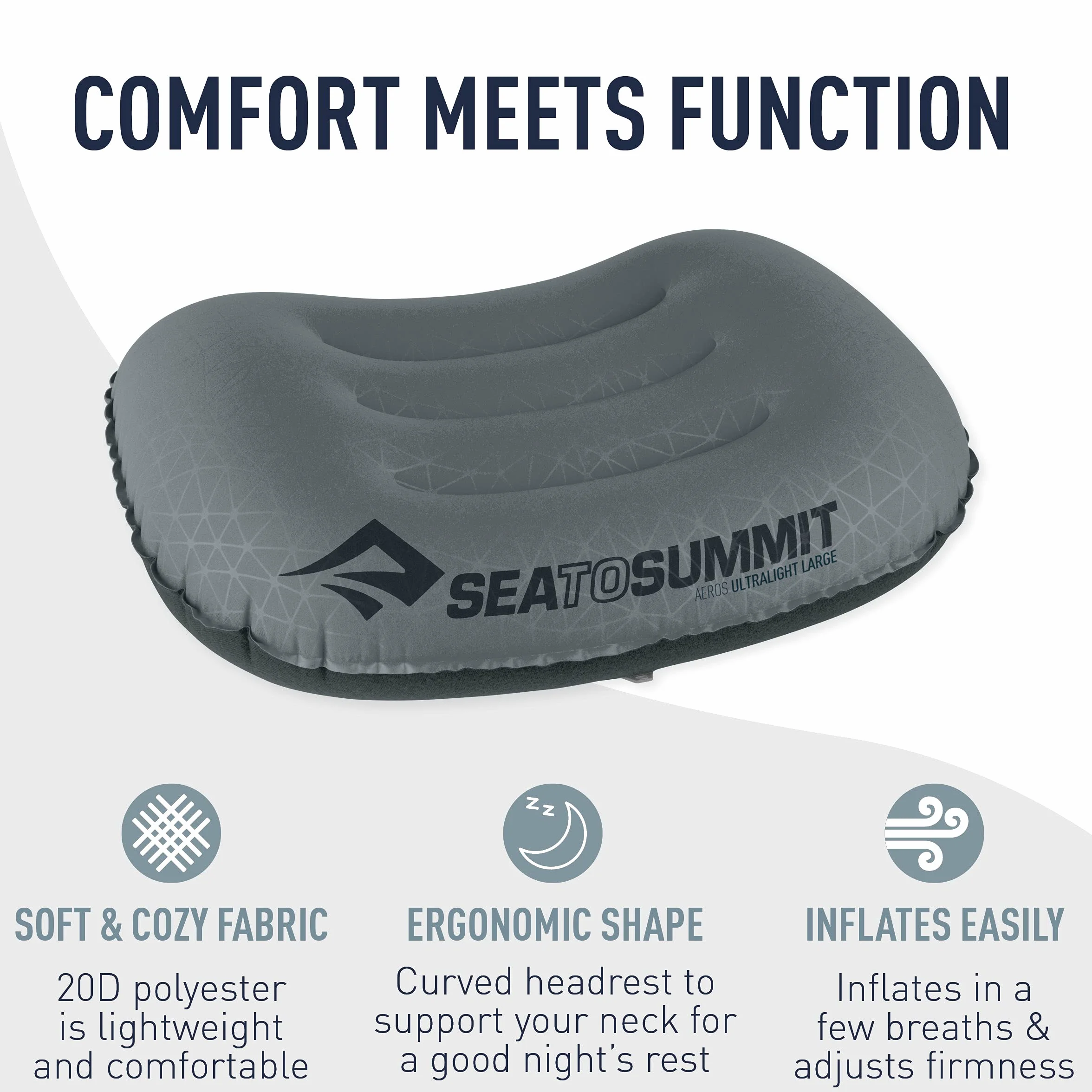 Aeros Ultralight Inflatable Camping and Travel Pillow, Deluxe, Grey