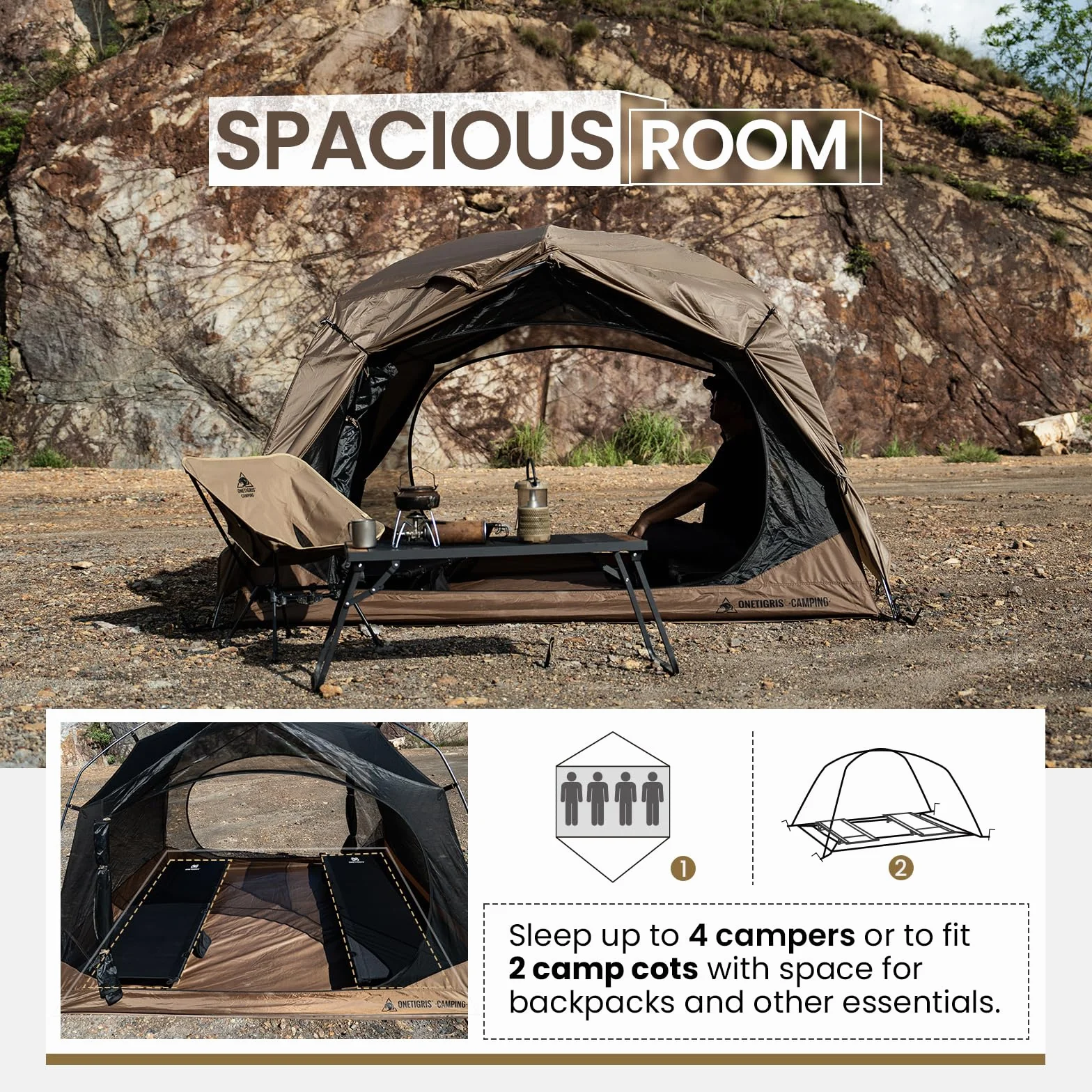 JOVIAN 4 Person Camping Tent 3 Season Family Shelter Easy Setup Outdoor Backpacking with 2000mm Outer Rainfly, 5000mm Bottom & Waterproof Floor Mat