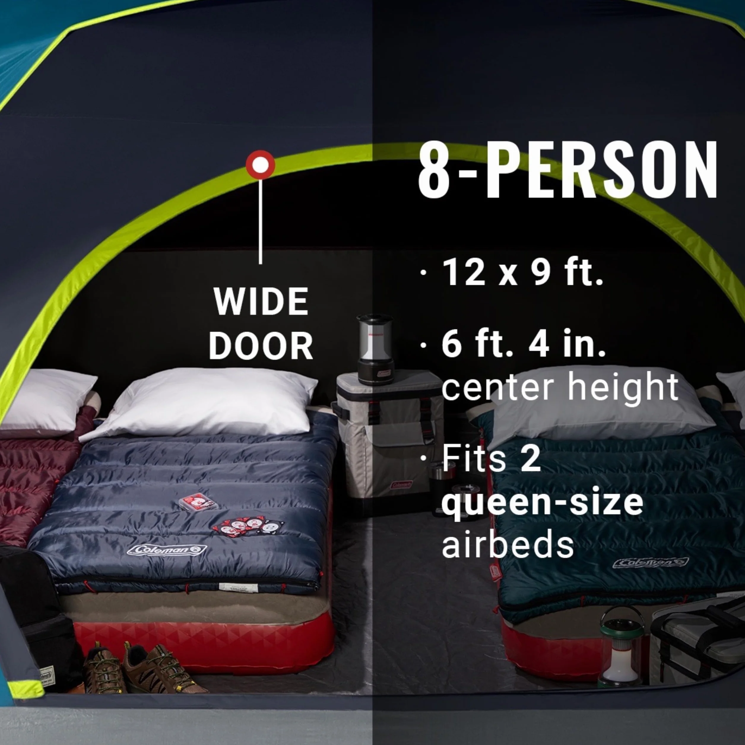 4/6/8/10 Person Skydome Dark Room Tent with Rainfly, 5 Minute Setup, Blocks 90% of Sunlight, 20% More Headroom Than Traditional Tents