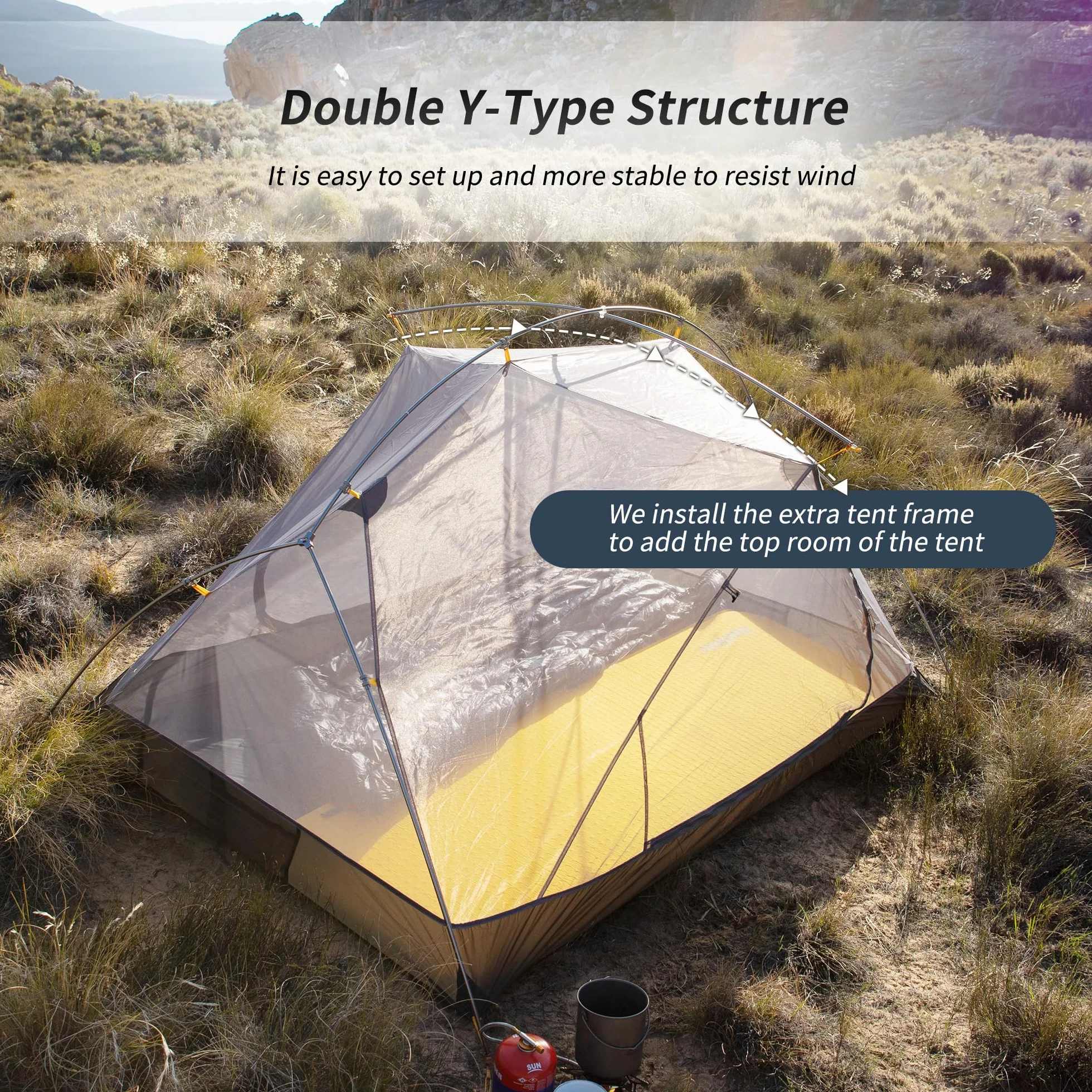 Mongar 2 Person Backpacking Tent, 3 Season Ultralight Lightweight 2 Person Tent, Double Layer Free Standing Tents for Camping Hiking Cycling
