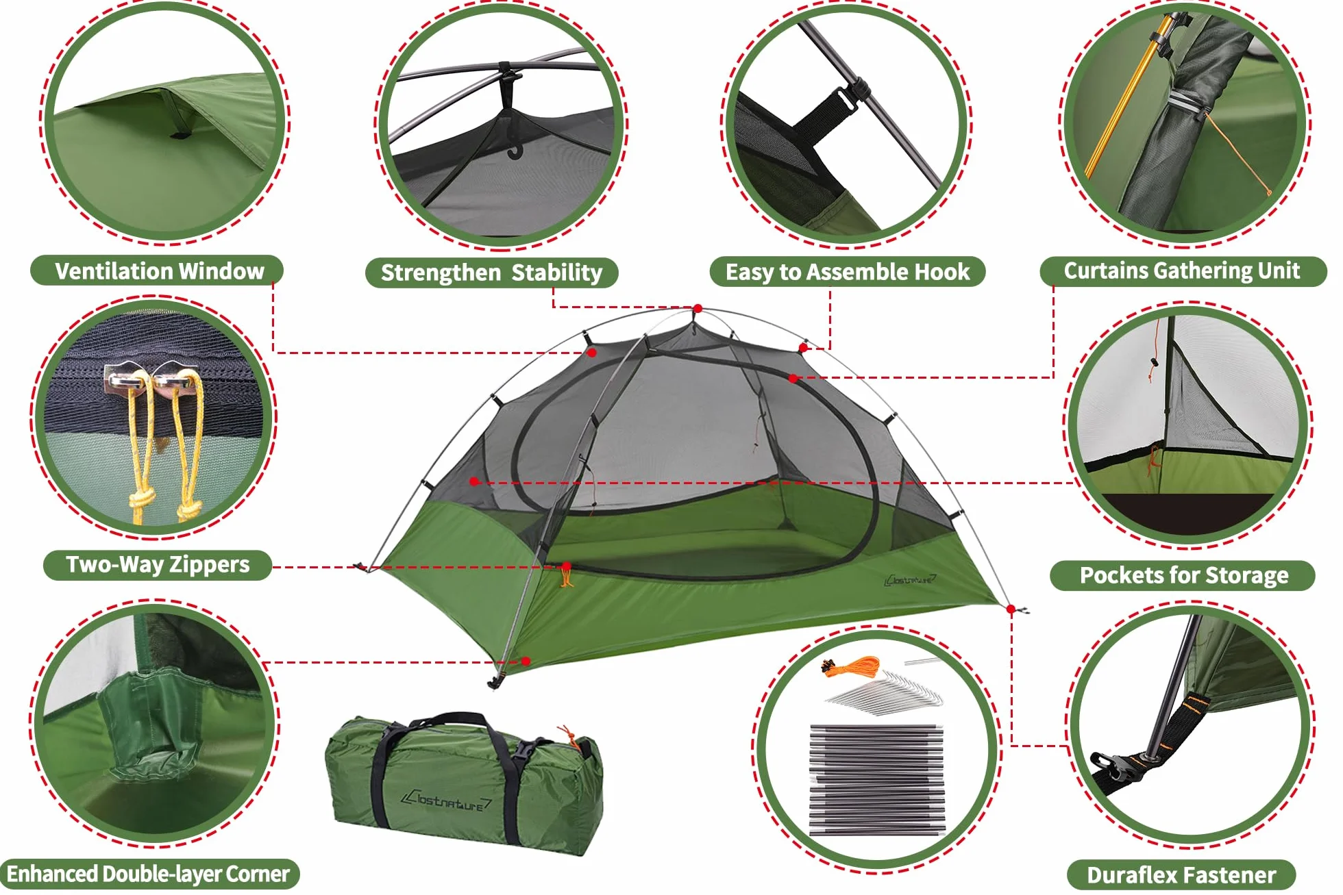 1/1.5/2/3/4/6 Person Lightweight Backpacking Tent, Camping Tent | Aluminum Pole, PU 5000, Easy Setup Tent, Ultralight, Durable, Waterproof, Compact, Freestanding, Two Doors, Hiking, Outdoor