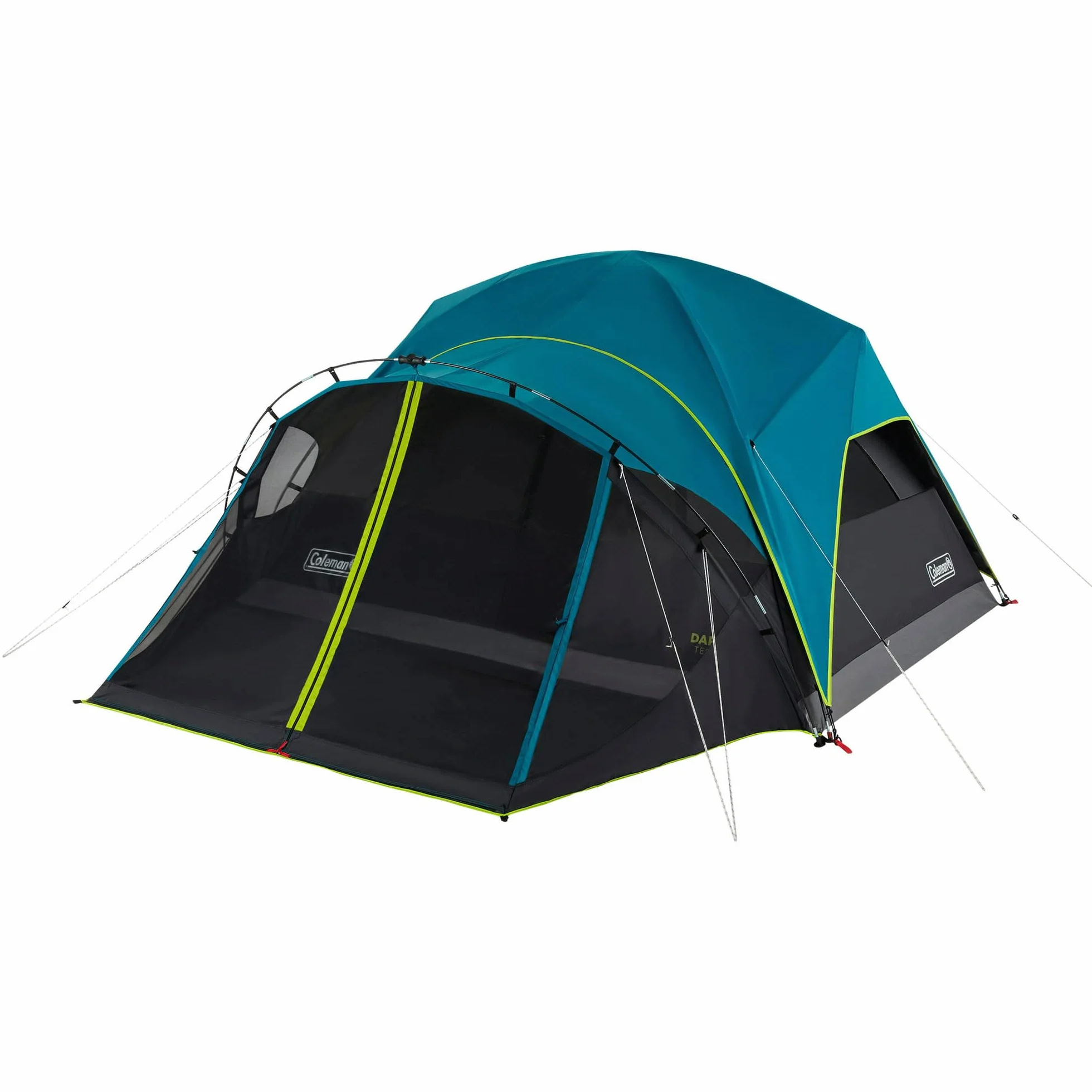 Carlsbad 4 Person Dark Room Dome Camping Tent with Screen Room, E Ports, Side Windows, and WeatherTec System, Teal Blue/Black