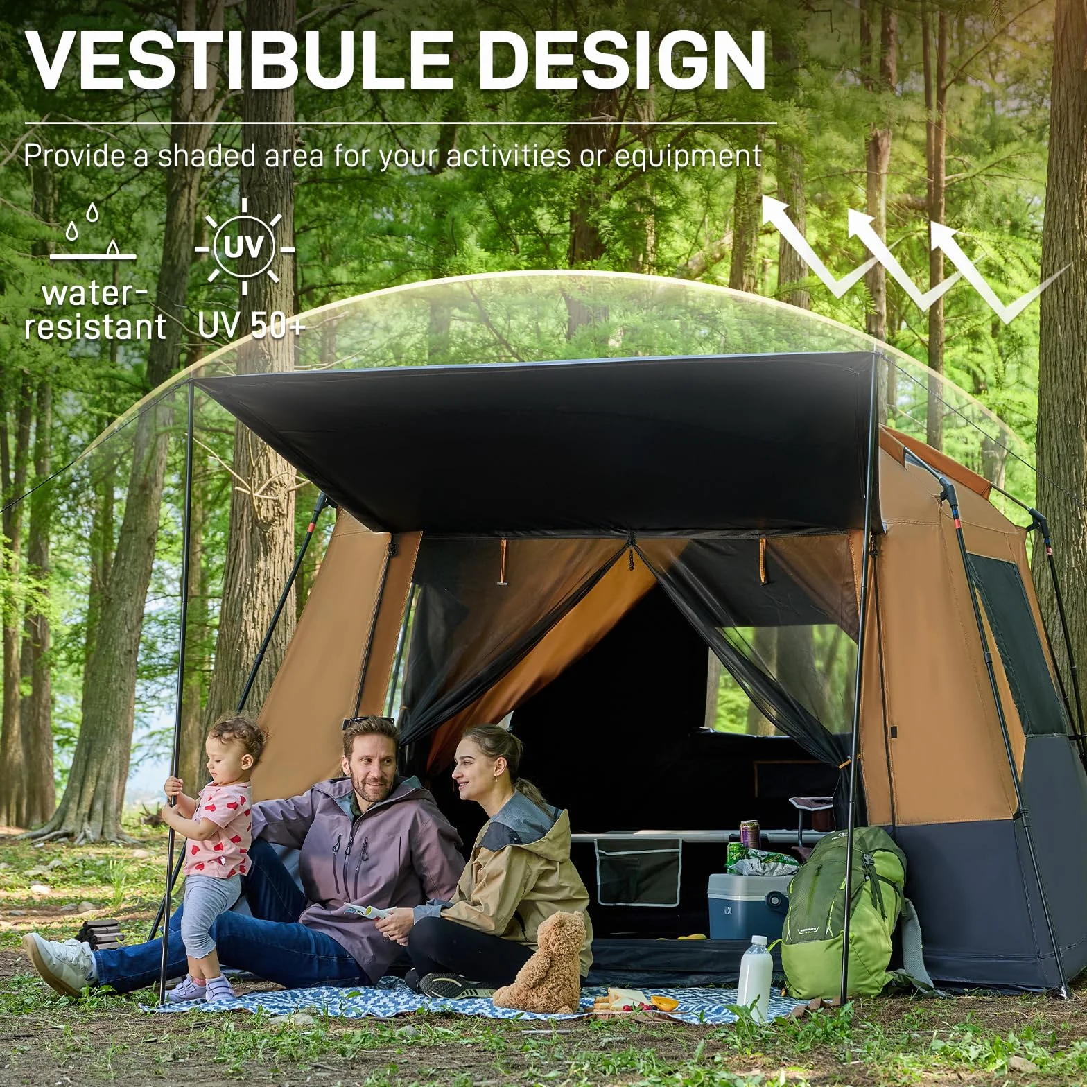 10 Person Camping Blackout Design Tent, Multi Room Tent for Family, Large Tents with Rainfly and Carry Bag, 2 Doors, Water-Resistant, 14ft x 10ft x 84in