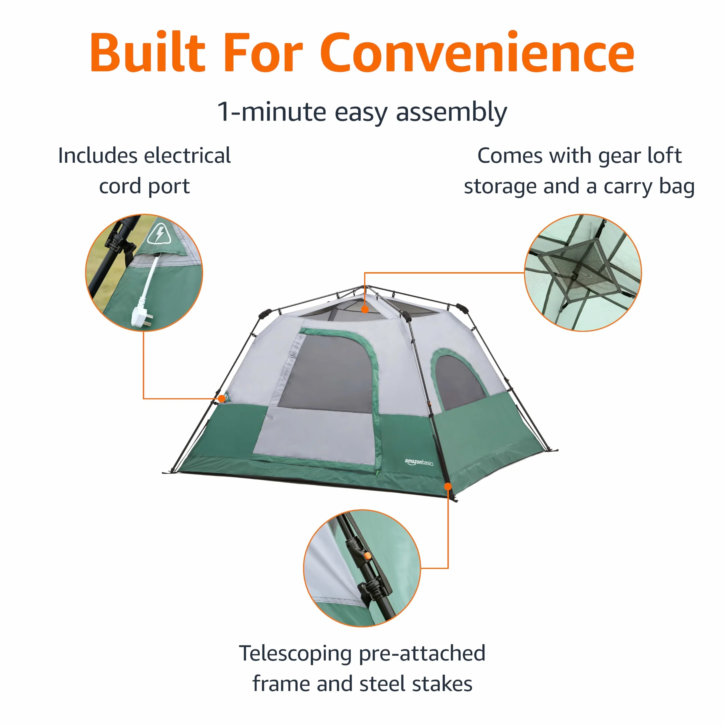 Instant Camping Tent with Rainfly, Weather-Resistant, Quick Setup