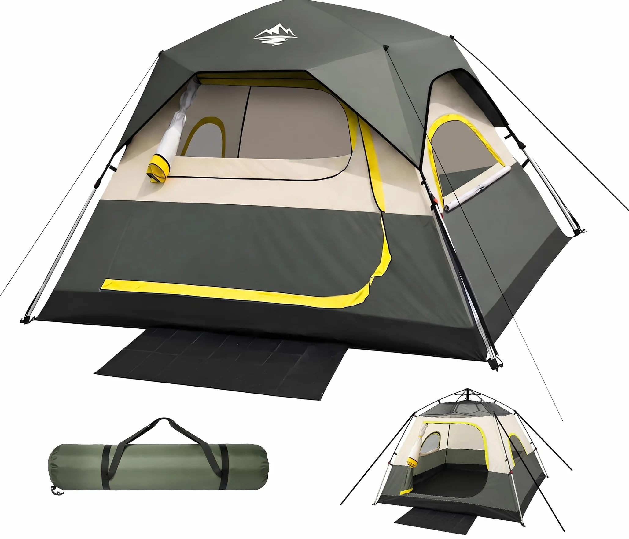 4 Person Instant Tents for Camping Setup in 50s, Cabin Tent with Rainfly | Waterproof Windproof Camping Tent, Double Layer Portable Instant Tents with Carry Bag for Family Outdoor Camping & Hiking