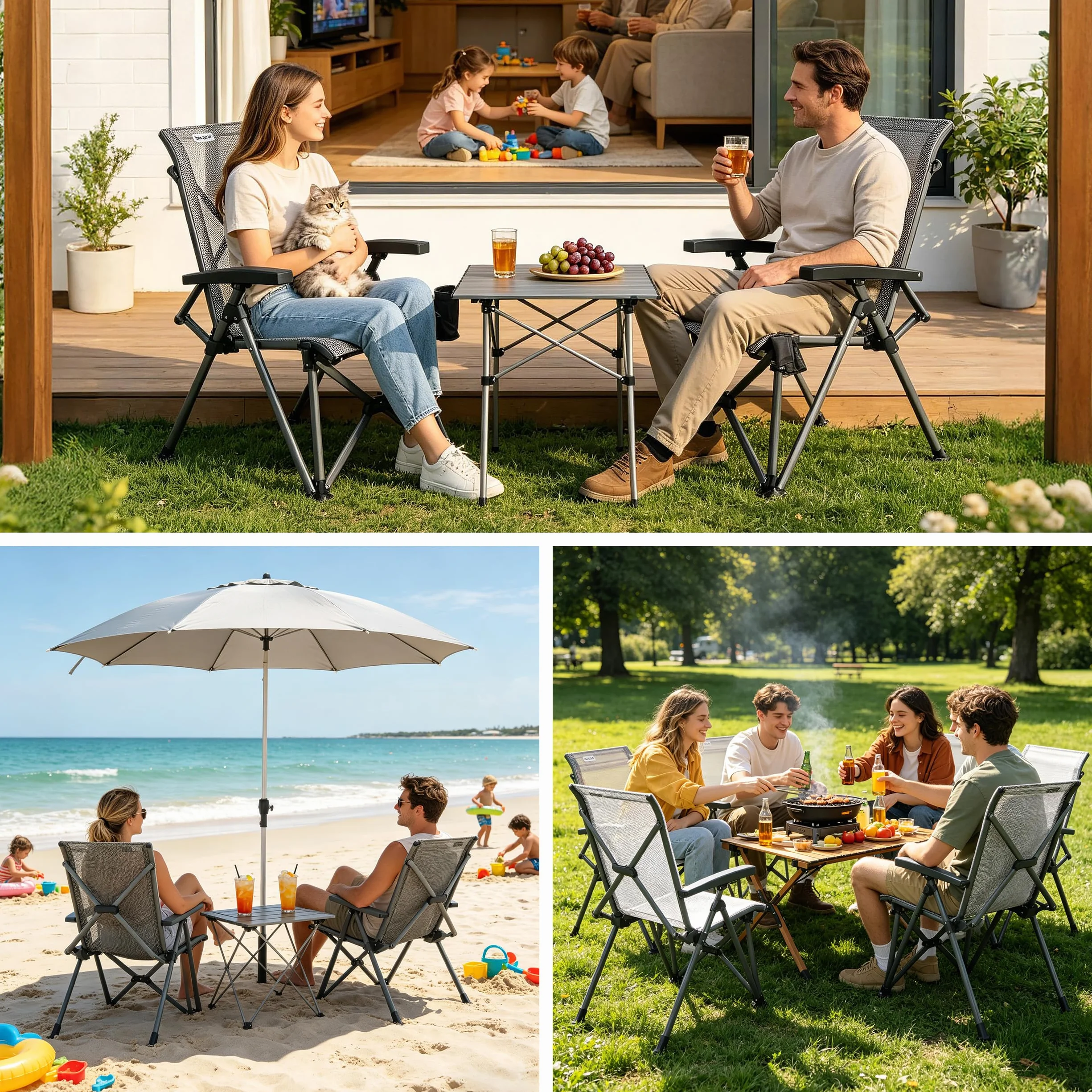 High Back Folding Camping Chair 500 lbs with Aluminum Frame, Grey | Ergonomic Back Support, High-Resilience Fabric & UV-Rated, Detachable Cup Holder and Carry Bag for Camping, Beach, RV, Patio