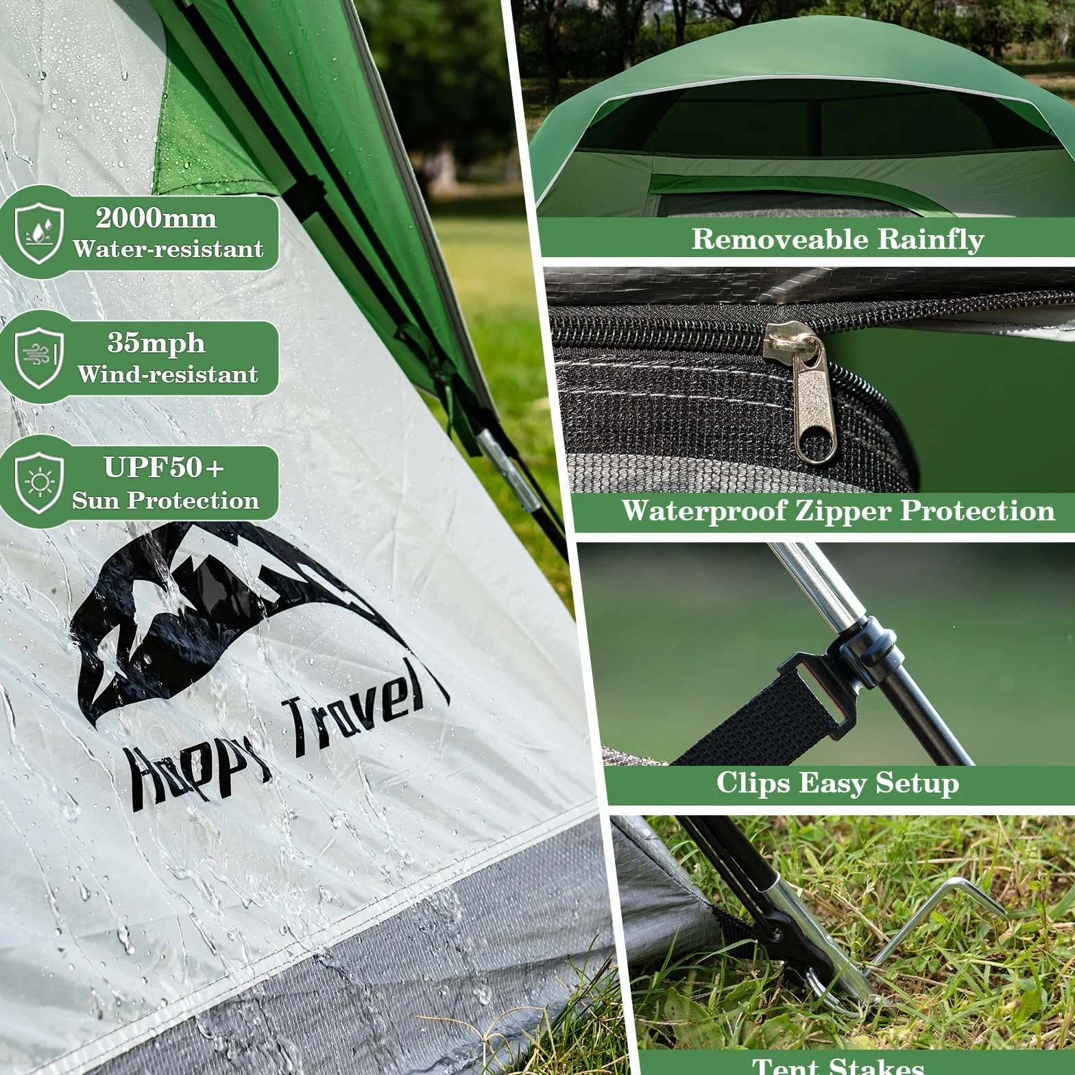 Camping Tent, 4/6 Person Dome Tents for Camping with Rainfly | Waterproof Clip Easy Setup Portable Family Tent with Mesh Windows, 20% More Headroom Backpacking Tents for Camping & Hiking