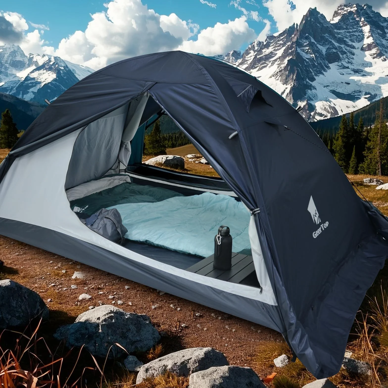 2-Person 4-Season Ultralight Waterproof Backpacking Tent | Double Layer Snow Skirt, Quick 5-Min Setup, Aluminum Poles, Motorcycle Hiking Hunting Camping, Survival Outdoor Gear