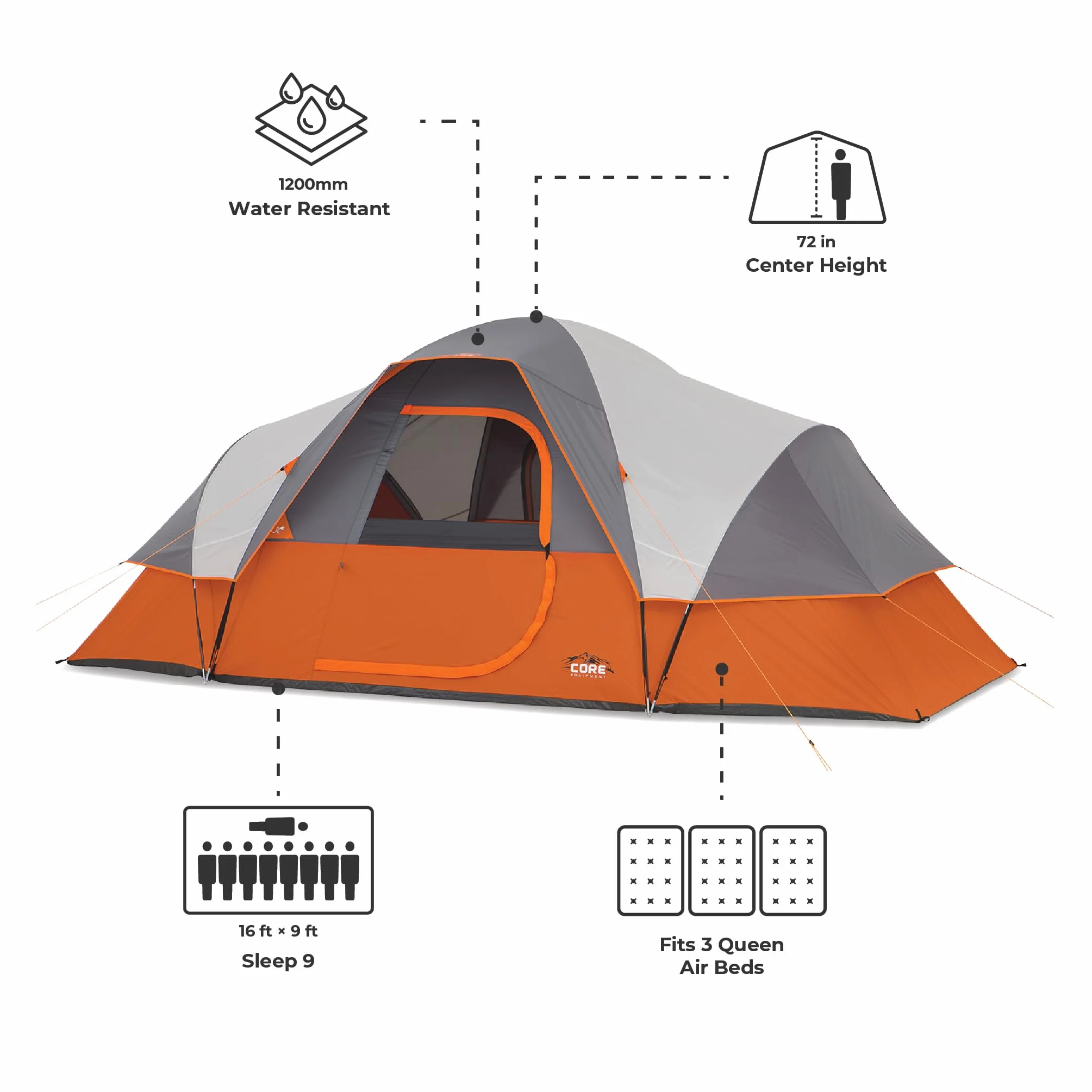 Tent for Family Camping, Hiking and Backpacking | Dome Camp Tents with Included Tent Gear Loft for Outdoor Accessories