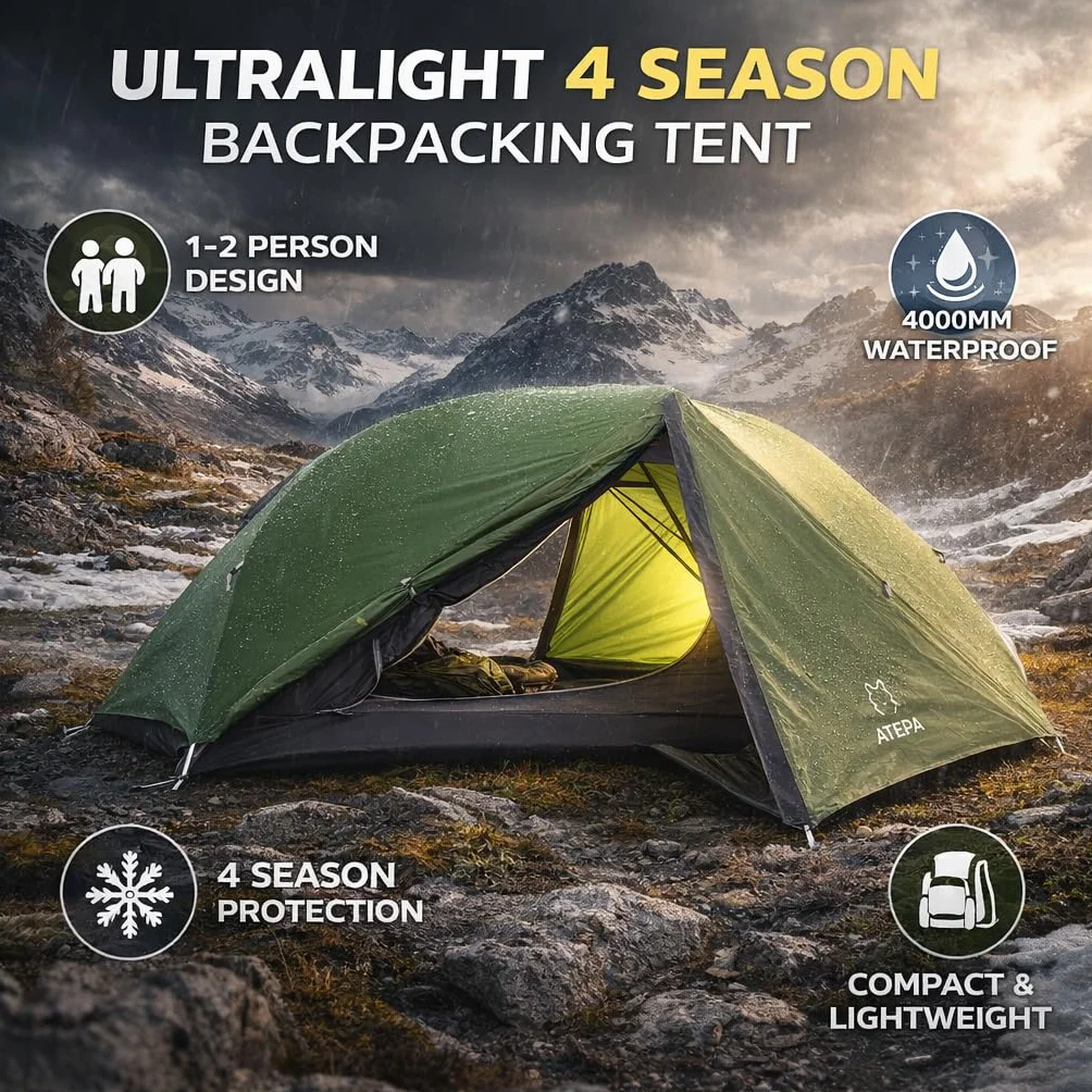 Voyage 1-2 Backpacking Tent, Ultralight 20D SilNylon 4 Season Camping Tent, 4000mm Waterproof Freestanding Tent with Expandable Vestibule for Hiking, Bikepacking & Mountaineering