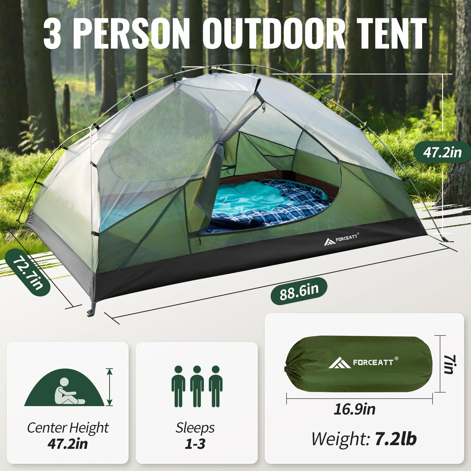 Tent for 2 and 3 Person is Waterproof and Windproof, Camping Tent for 3 to 4 Seasons,Lightweight Aluminum Pole Backpacking Tent Can be Set Up Quickly,Great for Hiking