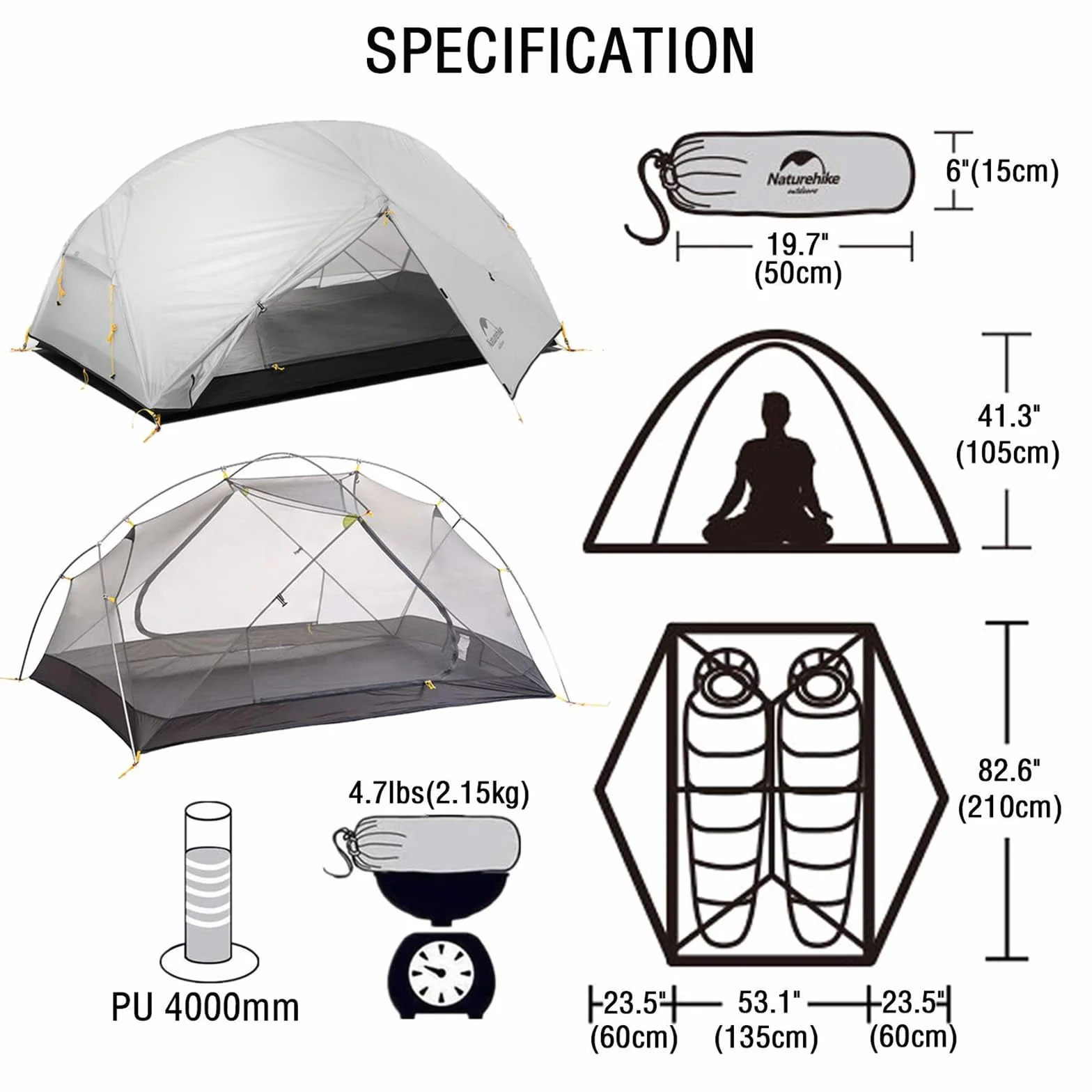 Mongar 2-Person 3-Season Backpacking Tent Lightweight Waterproof Double Layer Easy Setup Camping Hiking Tent with Footprint
