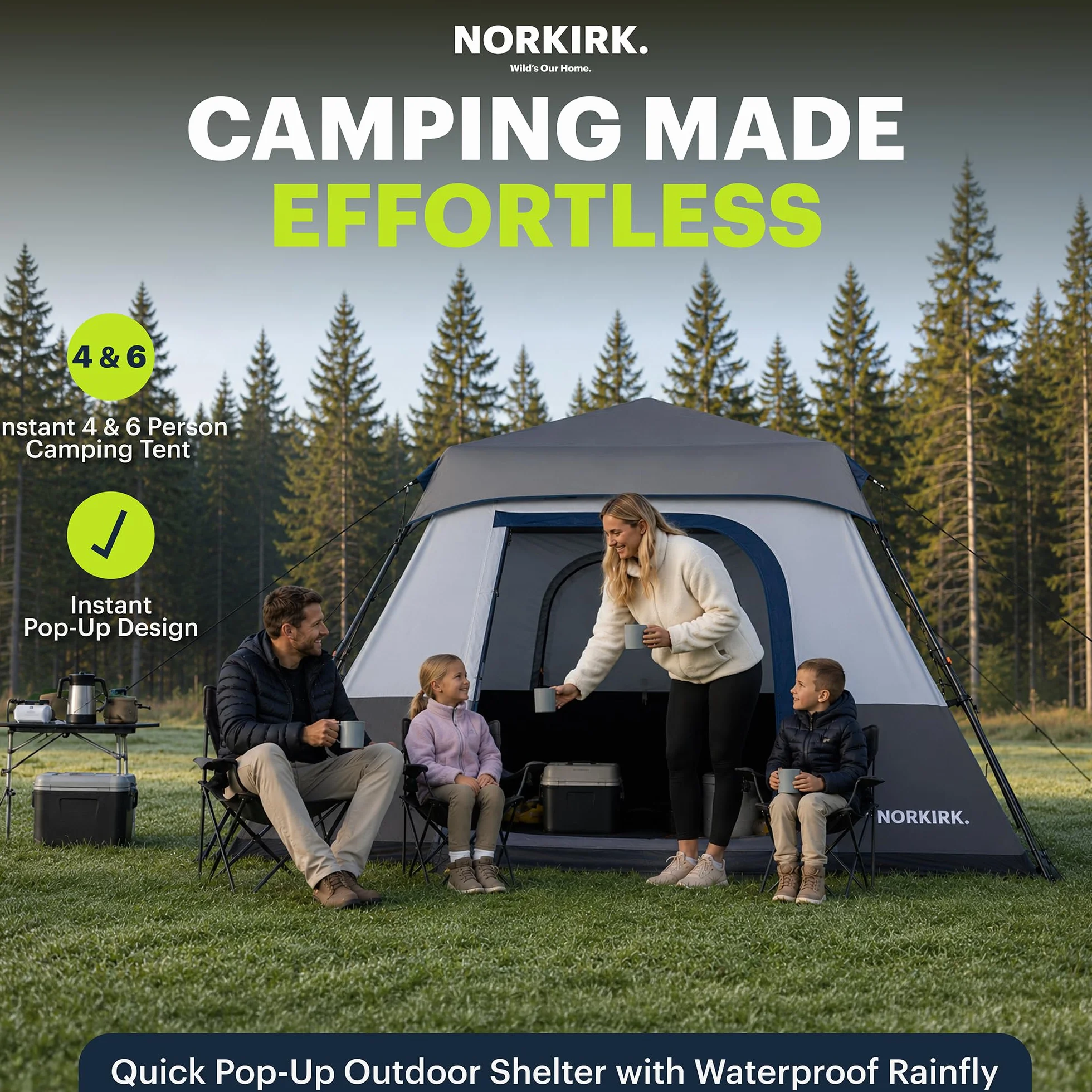 Instant 4-Person Camping Tent — Quick Pop-Up Outdoor Shelter with Waterproof Rainfly, Ventilated Mesh Windows, Zippered Doors & Carry Bag for Hiking, Backpacking, Beach
