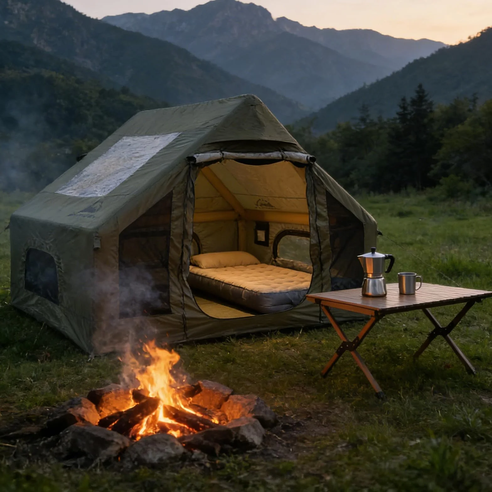 Inflatable Tent for Camping, Quick Setup Blow Up Tents with Pump, Waterproof Oxford 4 Season Air Tent with Skylight, Large Glamping Tent for 2/4/6/8/12 Person