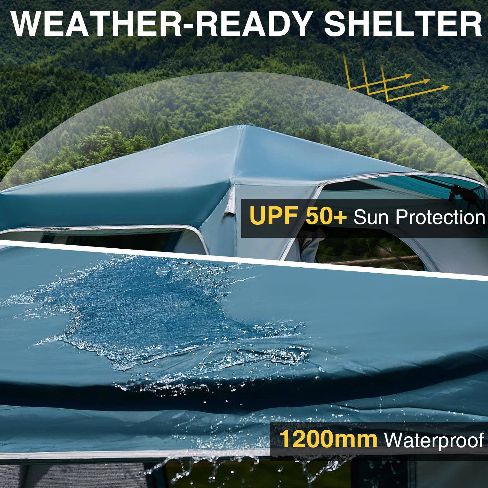 Instant 6 Person Tent for Camping with Rainfly, Under 60s Setup, 10 x 9ft | Fits 2 Queen Air Mattresses, 1200mm Waterproof, 360° Ventilation, PFAS-Free Fabric and Carry Bag for Family, Camping, Hiking
