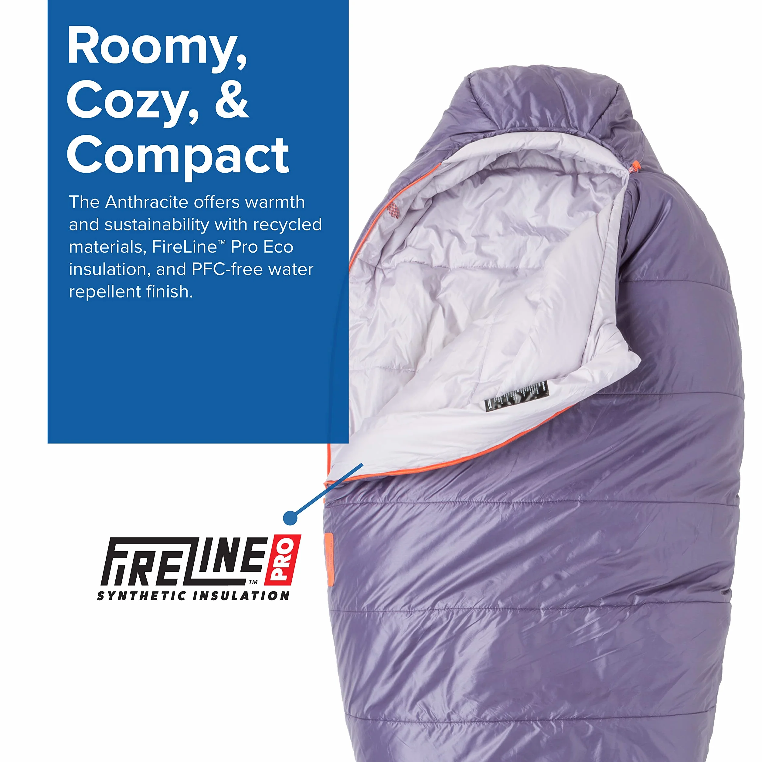 Anthracite - Sleeping Bag, 20 Degree, Regular (Women's) | Lightweight, compact 3-season mummy bag with contoured hood, draft collar and anti-snag zipper for backpacking