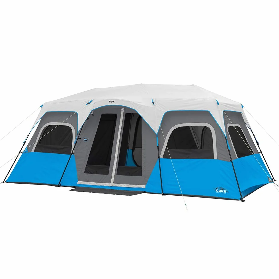 Instant Cabin Tents with LED Lights | Family Multi Room Lighted Pop Up Tents for Camping | Included Storage Pockets for Camping Accessories