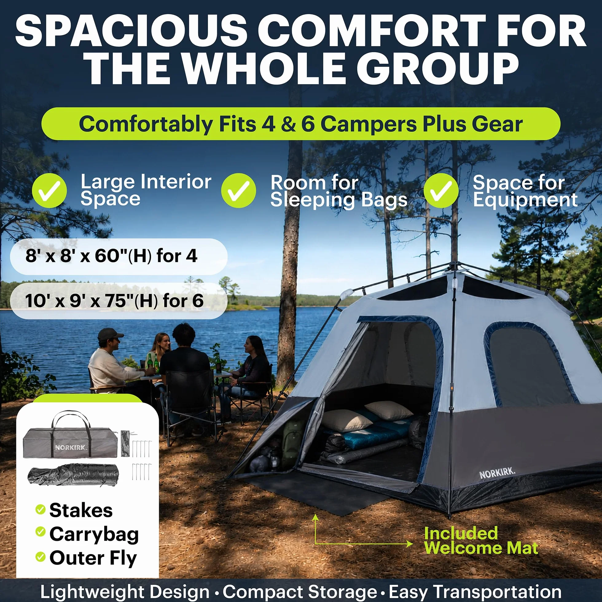 Instant 4-Person Camping Tent — Quick Pop-Up Outdoor Shelter with Waterproof Rainfly, Ventilated Mesh Windows, Zippered Doors & Carry Bag for Hiking, Backpacking, Beach
