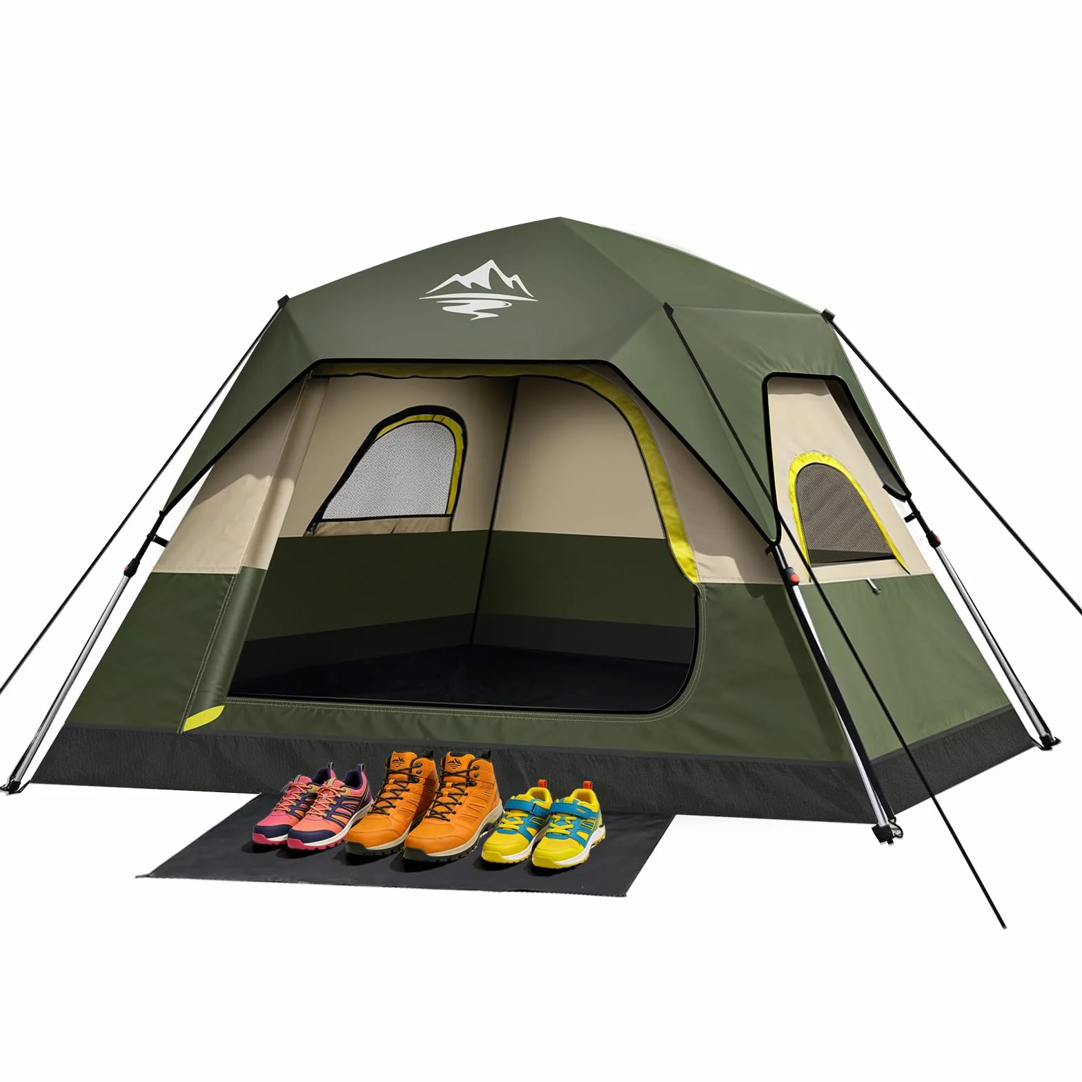 Camping Tent 2/3/4 Person Instant Pop Up Tents for Camping | 40s Easy Setup Tent with Rainfly, Double-Layer Waterproof & Windproof Instant Tents with Welcome Mat for Camping & Hiking