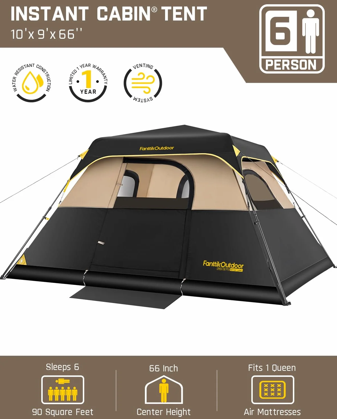 4/6/8/10 Person Instant Tent for Camping Setup in 60s | Camping Tent with Rainfly & Windproof, Portable Instant Cabin Tent with Carry Bag for Family Camping & Hiking