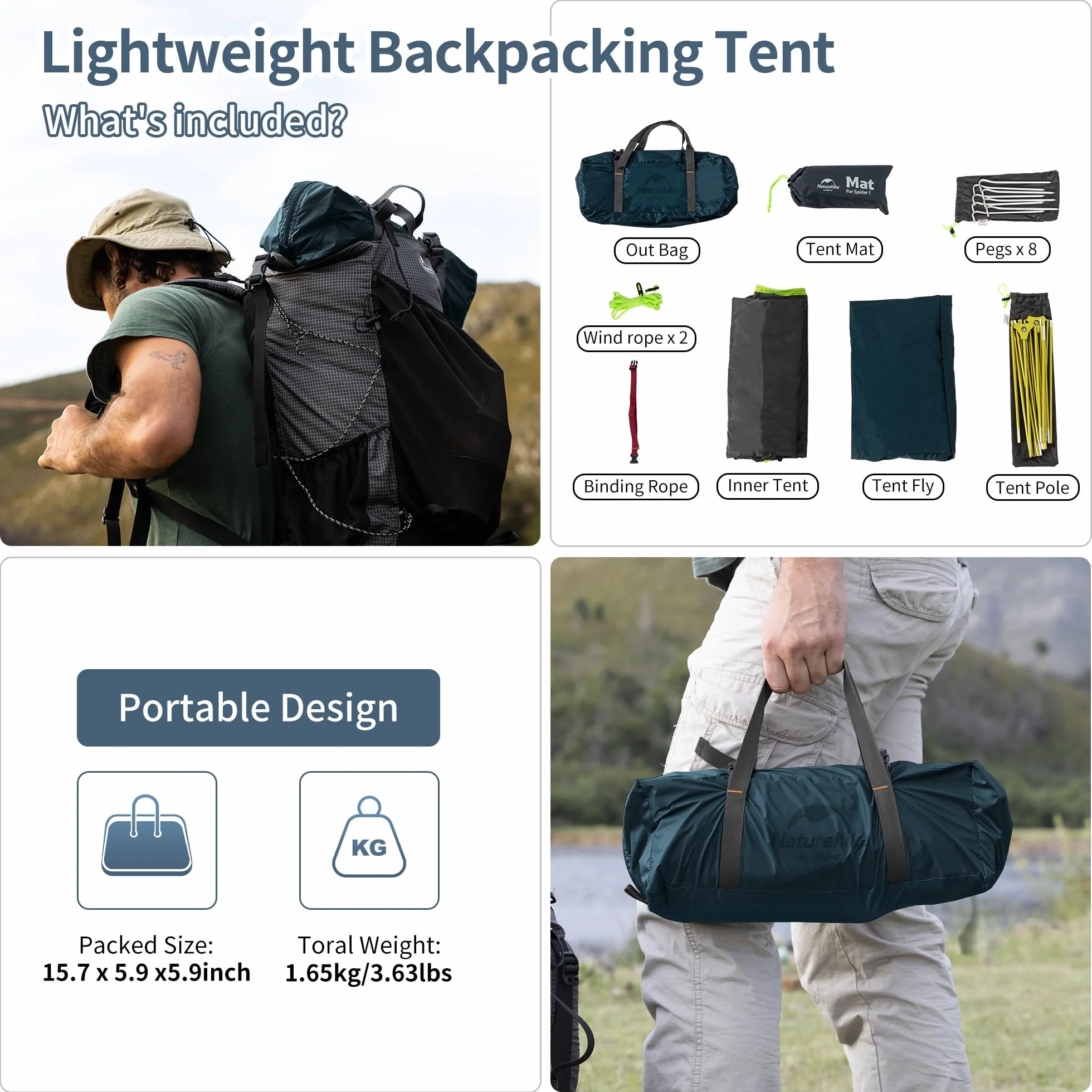 Backpacking Tent for 1 Person Camping Hiking Lightweight Waterproof one Person Tent with Footprint