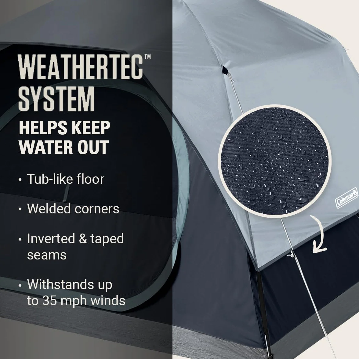 Skydome Tent with LED Lights & 5-Minute Setup, Weatherproof 4-Person Tent with Overhead Lighting, Made of PFAS-Free Materials