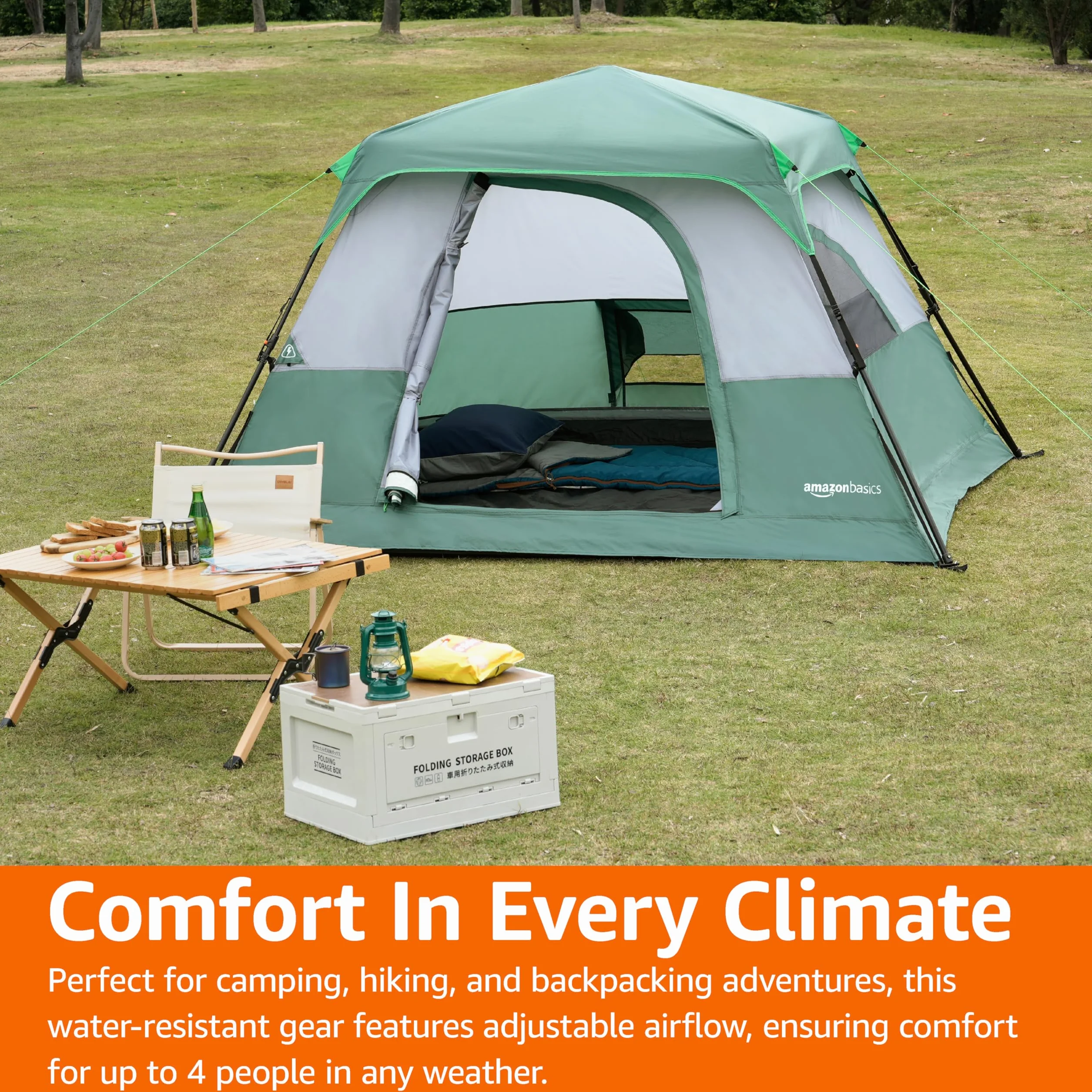 Instant Camping Tent with Rainfly, Weather-Resistant, Quick Setup