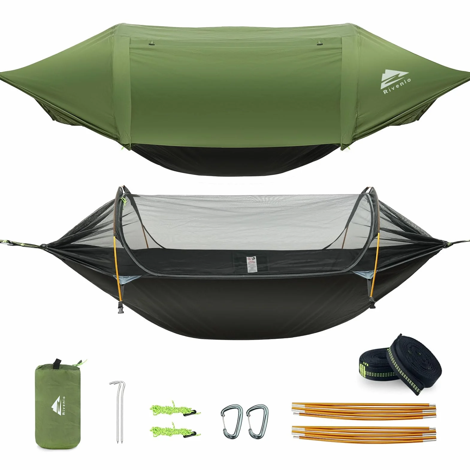 Camping Hammock Tent with Mosquito Net & RainFly, 3 in 1 Waterproof Portable Sleeping Hammock Bug Backpacker Lightweight Outdoor Gear Swing for Hiking Travel Patio Expedition(Dark Green)
