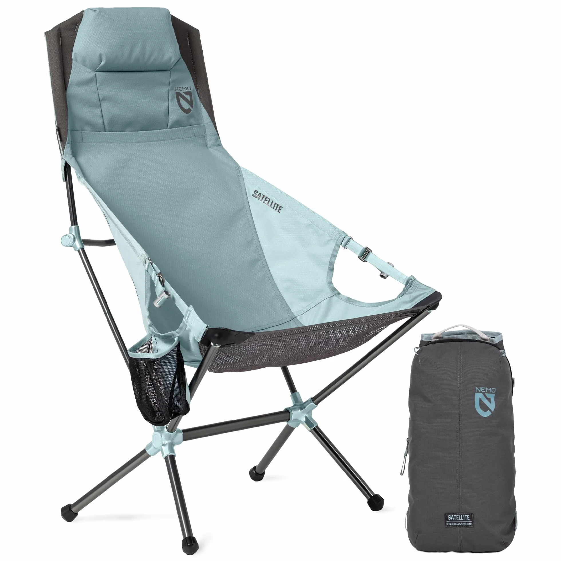 Equipment Satellite Reclining 'Anywhere' Camp Chair - Arctic/Aquifer | Lightweight, Packable, Neck Support, Platform Accessory, Sling Case