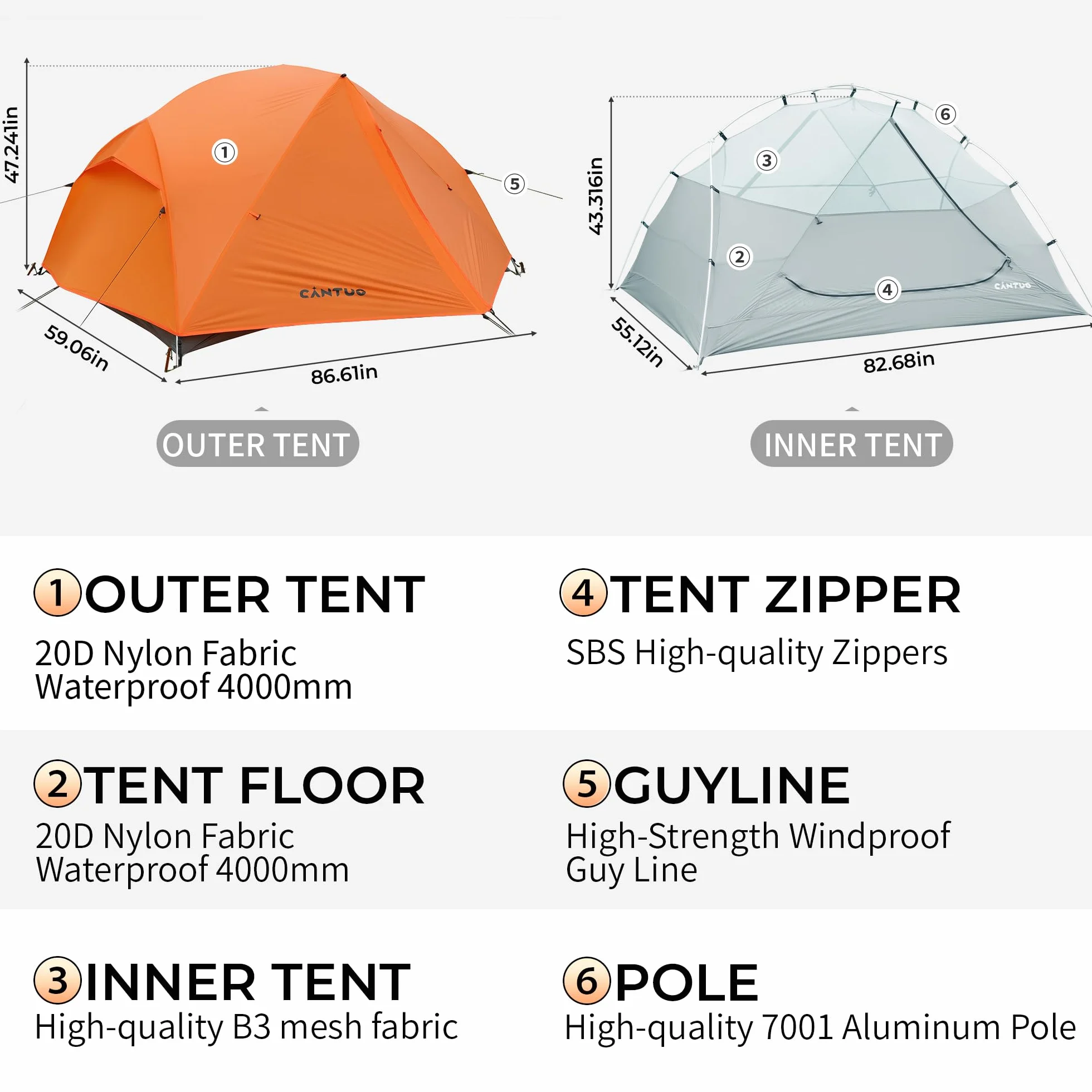 2/3 Person Tent Backpacking Tent with Footprint Ultralight 20D Nylon 4000mm Waterproof & Windproof Two Person Tent