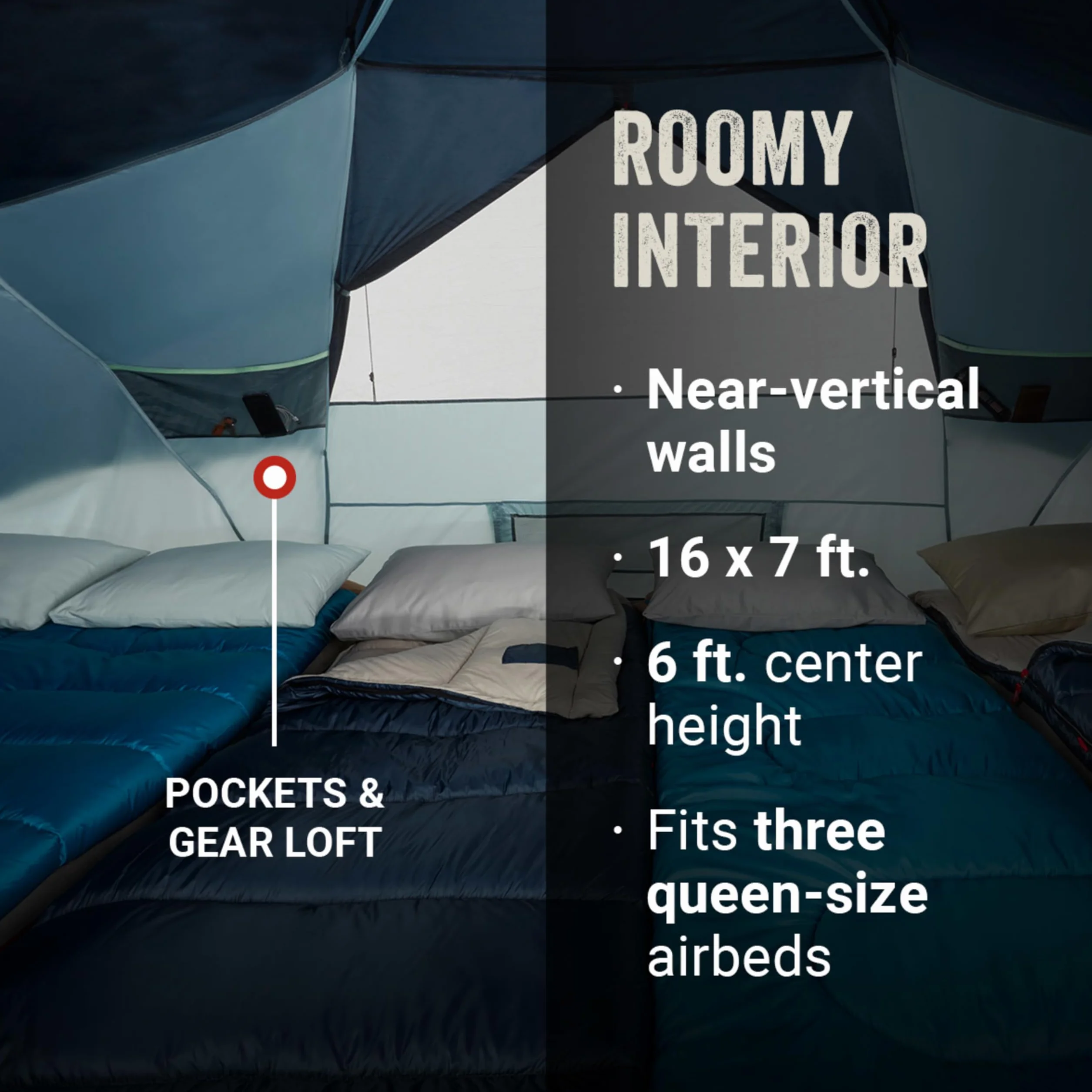 Skydome XL Large Family Tent with 5 Minute Setup, Weatherproof Tent with Rainfly & Carry Bag, Fits Multiple Queen Airbeds, Made of PFAS-Free Materials