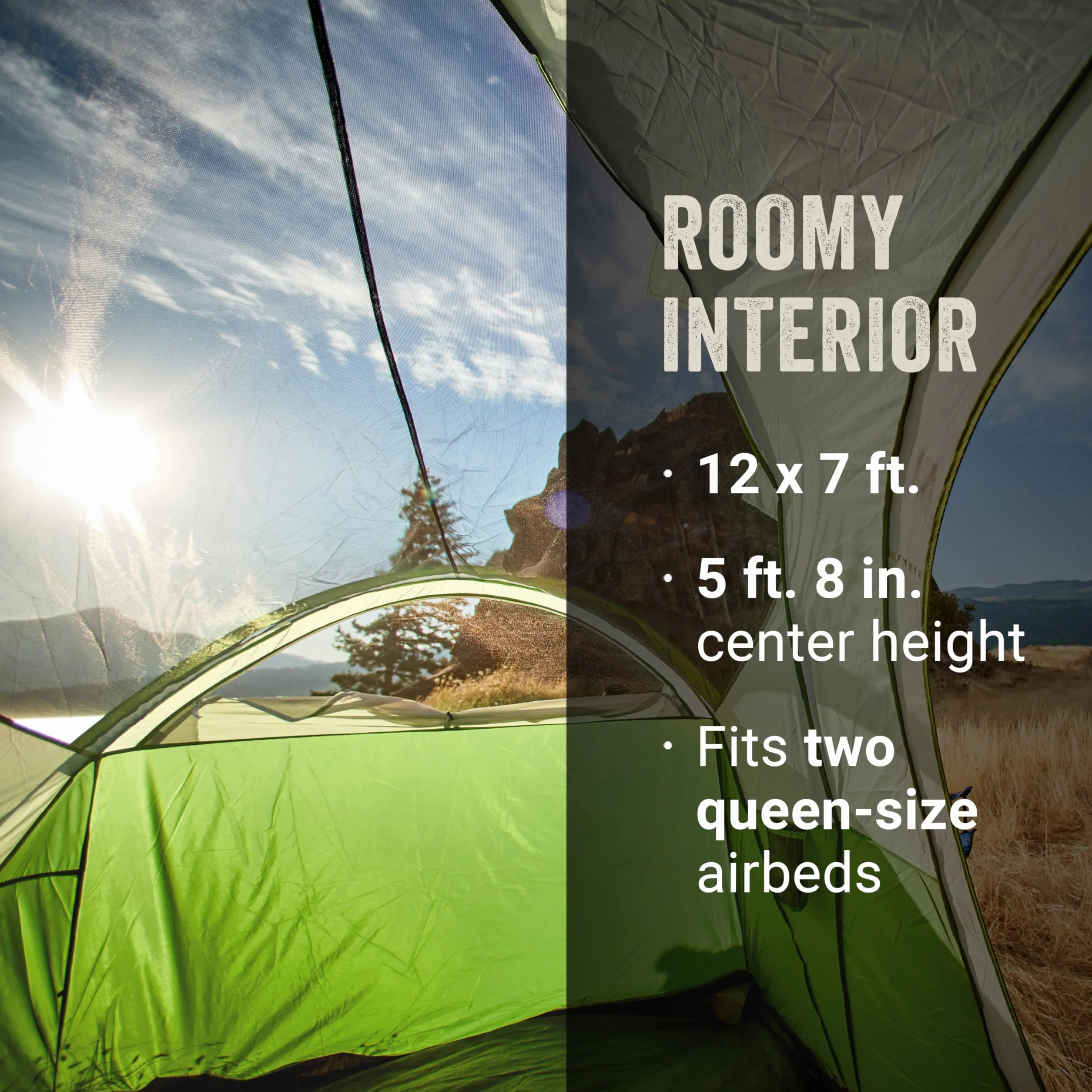 Montana Camping Tent with Rainfly, Weatherproof Family Tent Sets Up in 15 Mins, Fits Multiple Airbeds