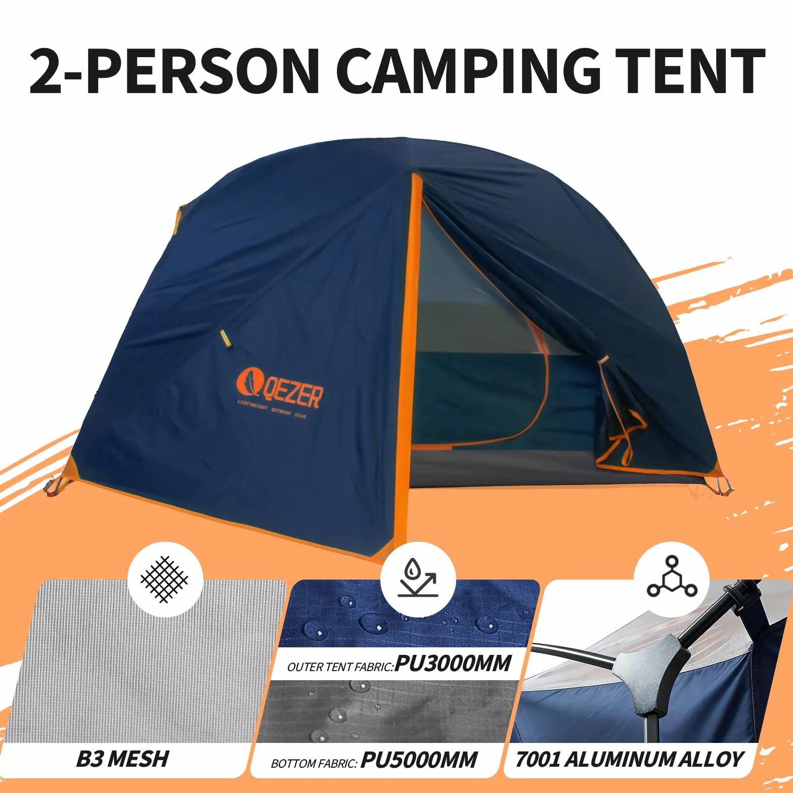 Ultralight Backpacking Tent, Waterproof Camping Tent for Hiking | Ultralight Backpacking Design, Waterproof PU3000mm Fly, PU5000mm Floor, Spacious Interior, 7001 Aluminum Poles, Easy Setup