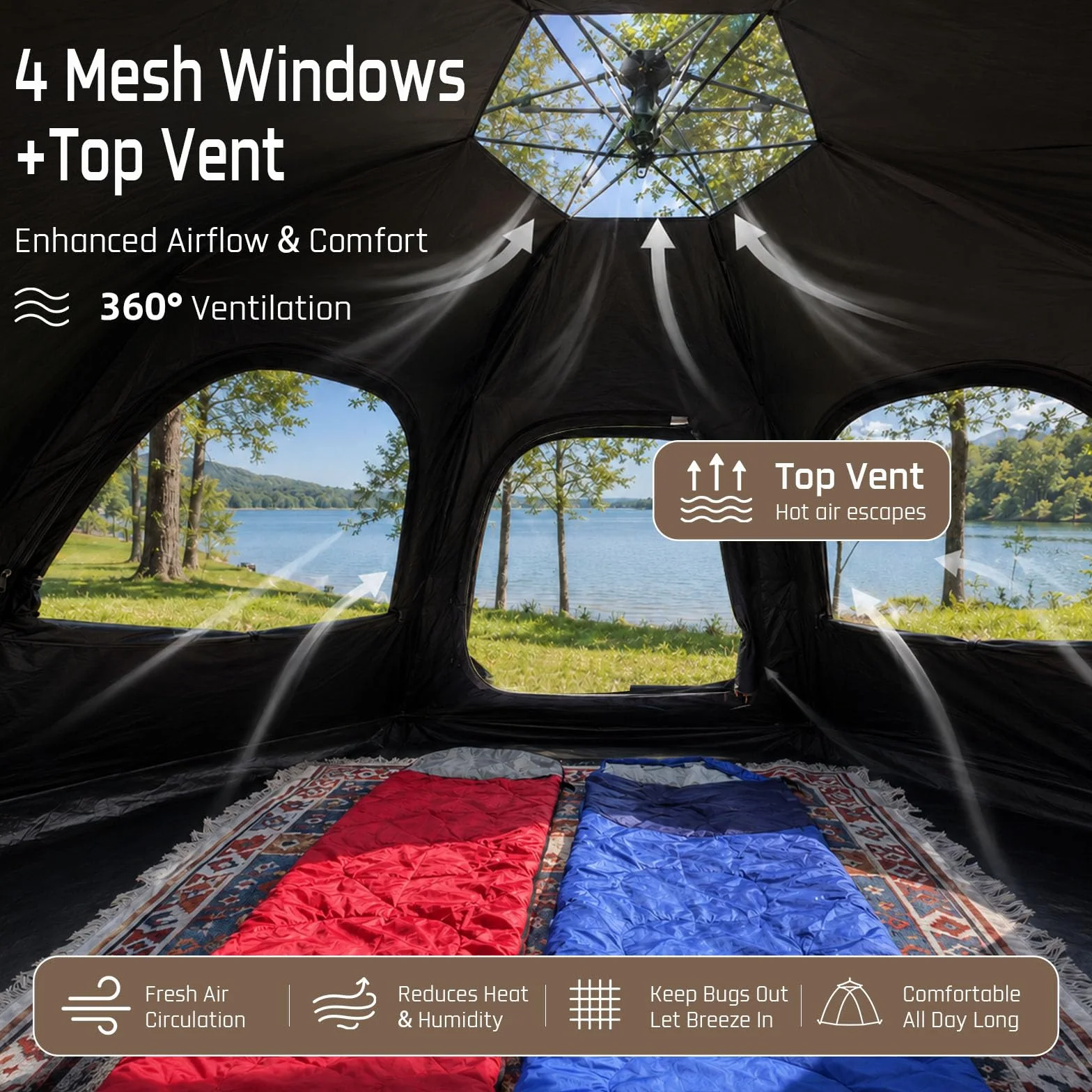 2/4 Person Blackout Easy Setup Instant Pop Up Tents for Camping | 45s Quick Setup Automatic Camping Tent, 3000mm Water-Resistant & UV Protection, Light-Blocking Dome Tent with Rainfly