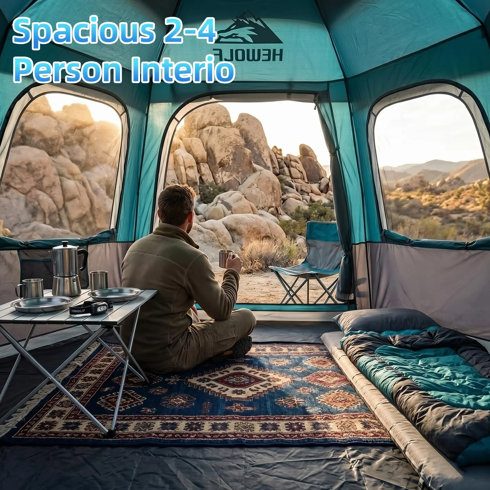 2/3/4 Person Camping Tent - Instant Pop Up Waterproof 2 Doors Tent with Easy Setup | 3-Season Hexagonal Dome Design for Family, Hiking & Traveling