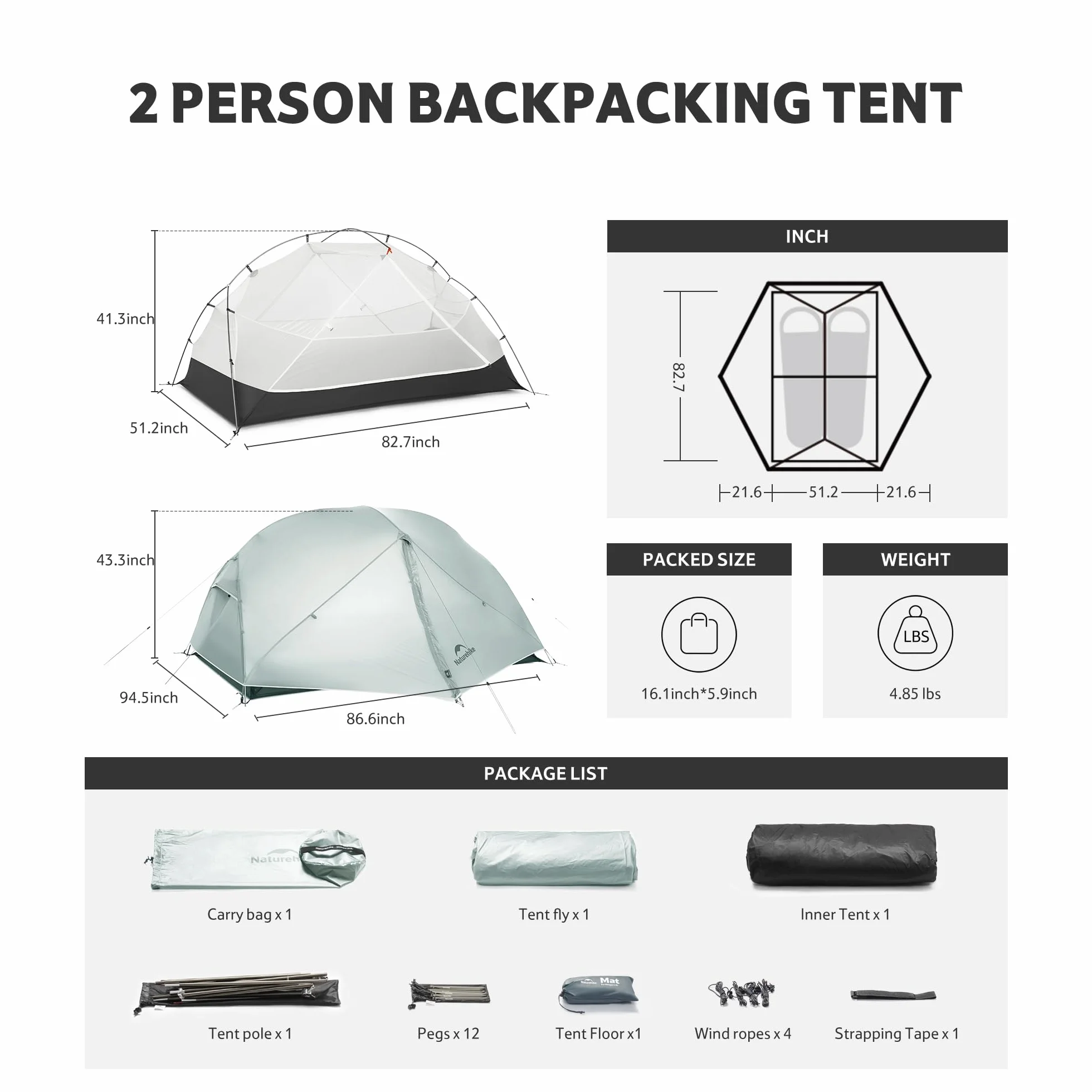 Mongar Upgraded 1/2/3 Person Backpacking Tent, Waterproof Lightweight Camping Tent with Footprint