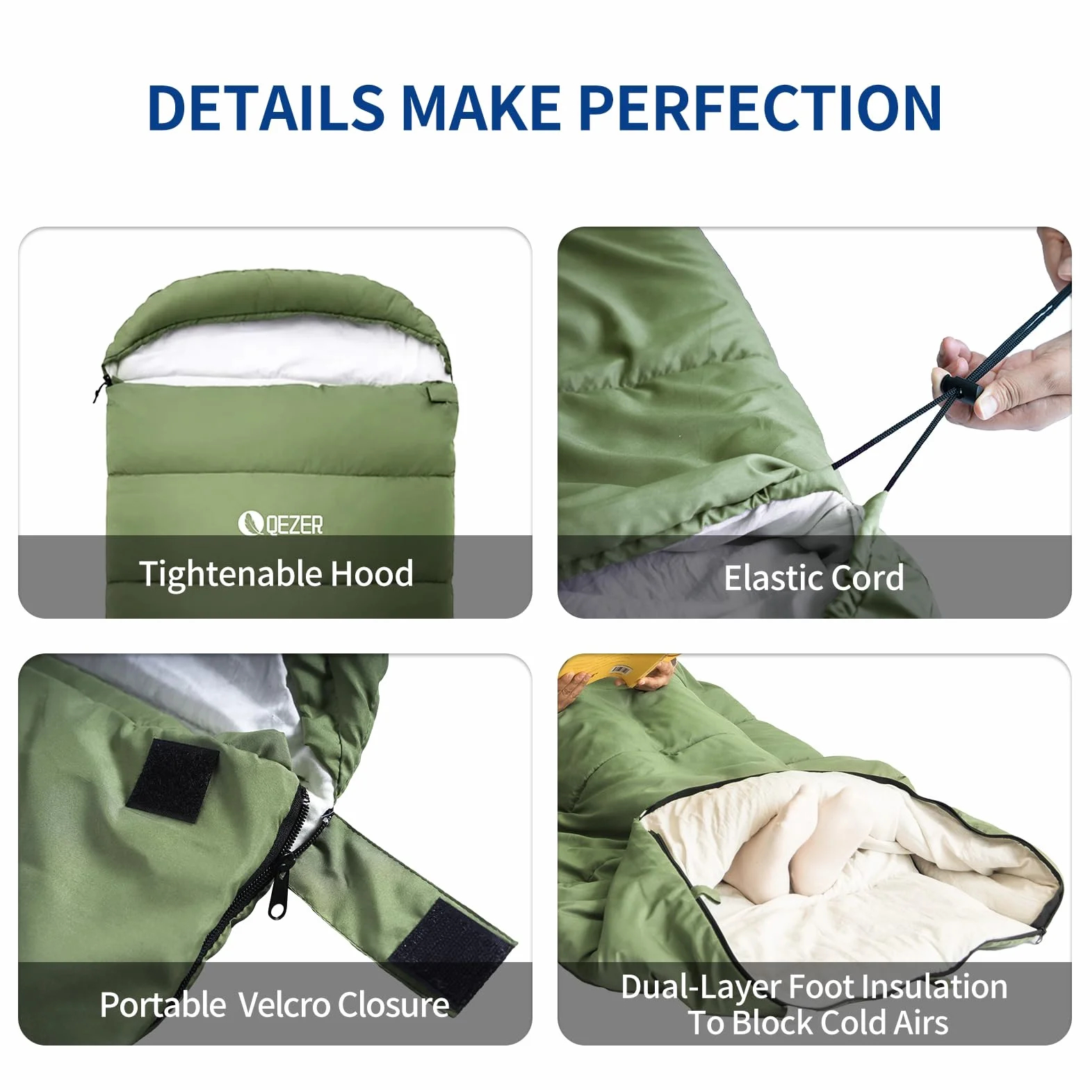 Sleeping Bag for Adults, Lightweight Sleeping Bag for Camping | 41°F-70°F, Hollow Fiber Fill, Full-Length Zipper, Compression Sack, Camping Travel Backpacking, Machine Washable