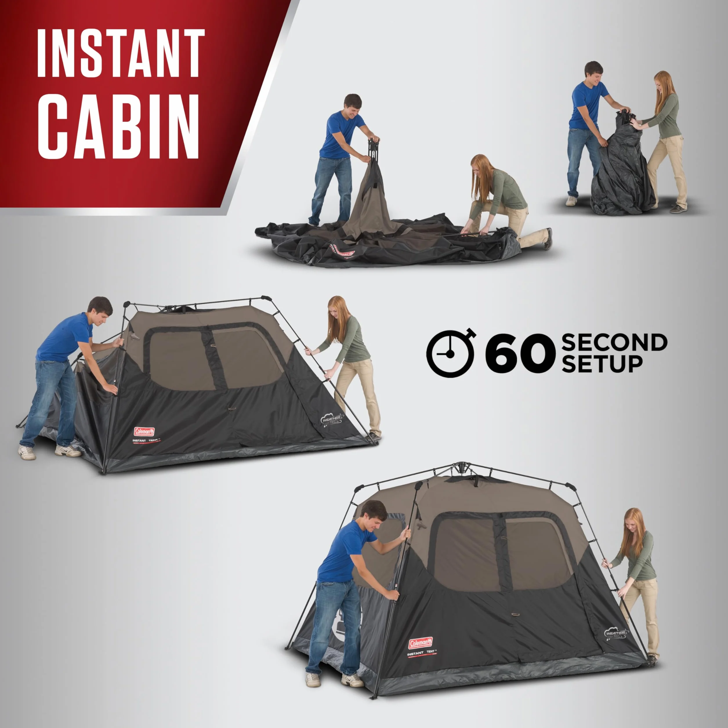 4/6/8/10 Person Instant Camping Tent with 1-Minute Setup, Large Family Tent with Pre-Attached Poles, Air Vent, & Carry Bag, Sets Up in About 60 Seconds