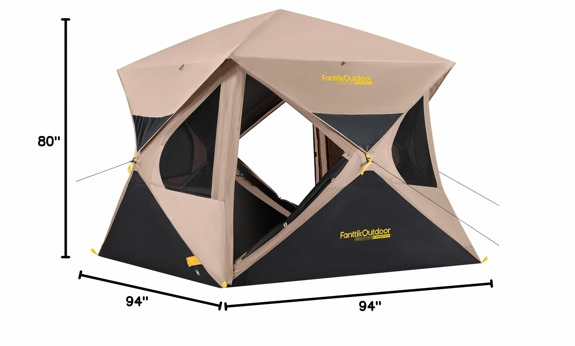 Alpha C4 Ultra Camping Tent 4 Person Pop Up Instant Cabin Setup in 60 Seconds Portable Hub Tent with Rainfly & Windproof for Outdoor Camping & Overlanding