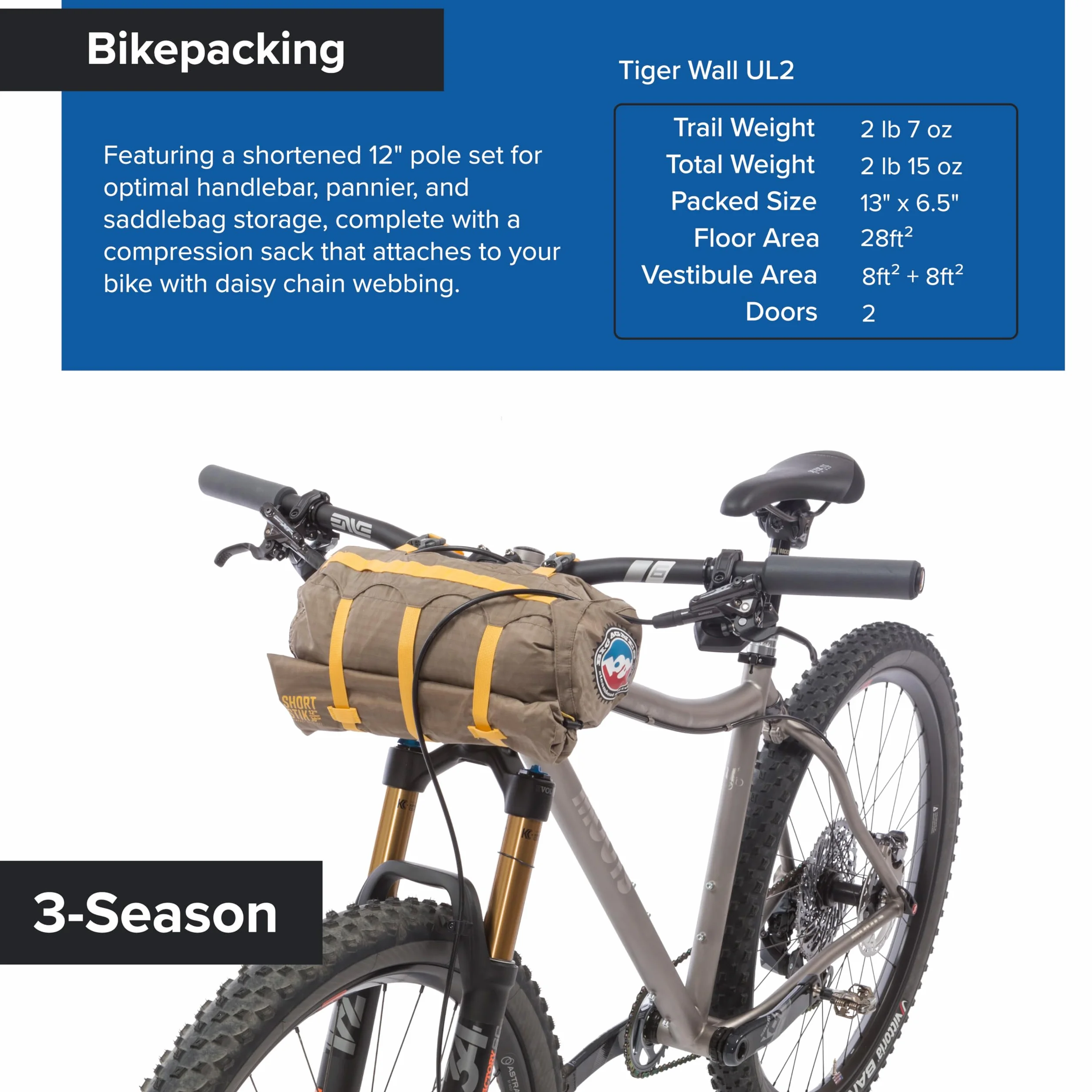 Tiger Wall UL Ultralight Bikepacking Tent with UV-Resistant Solution Dyed Fabric