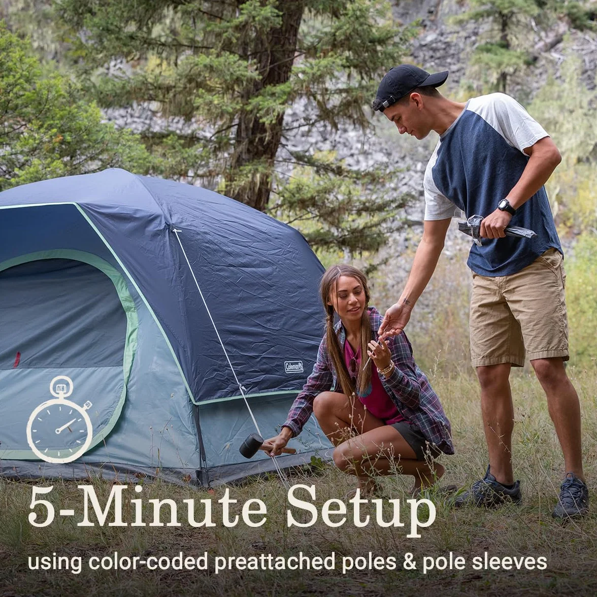 Skydome Tent with LED Lights & 5-Minute Setup, Weatherproof 4-Person Tent with Overhead Lighting, Made of PFAS-Free Materials