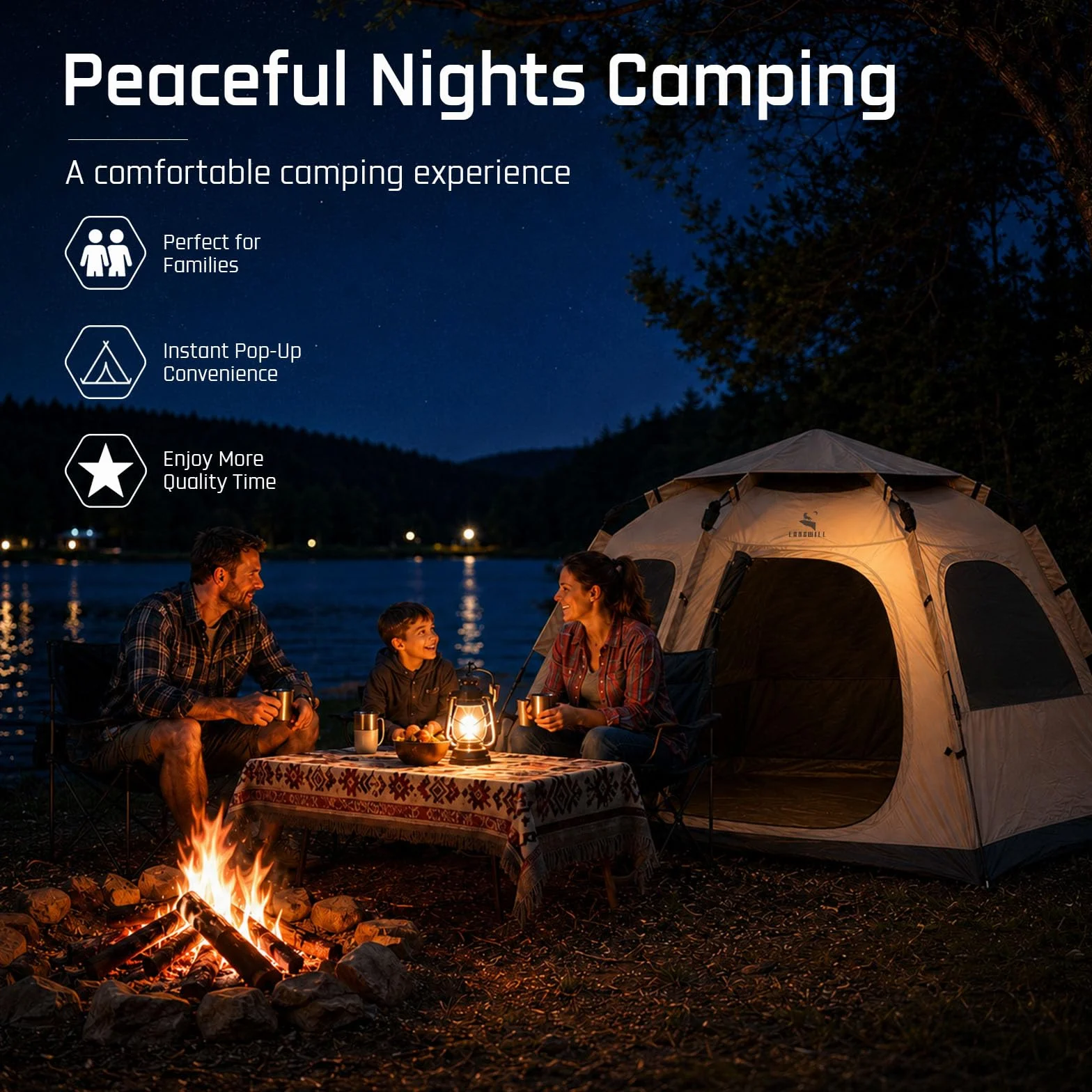 2/4 Person Blackout Easy Setup Instant Pop Up Tents for Camping | 45s Quick Setup Automatic Camping Tent, 3000mm Water-Resistant & UV Protection, Light-Blocking Dome Tent with Rainfly