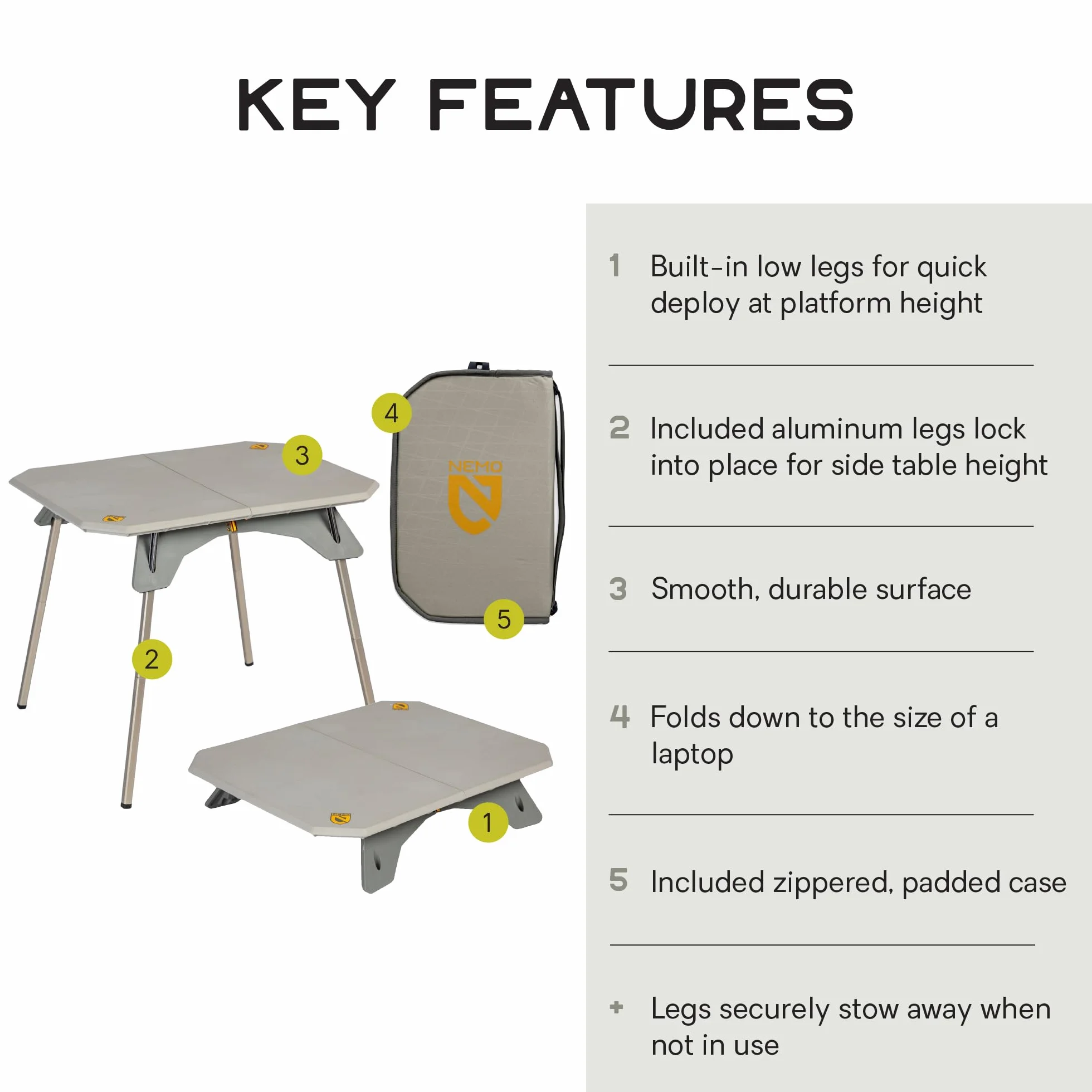 Moonlander Dual-Height Camp Table - Fog | Low, Side Table, Picnic, Packable, Durable, Camping, Backyard