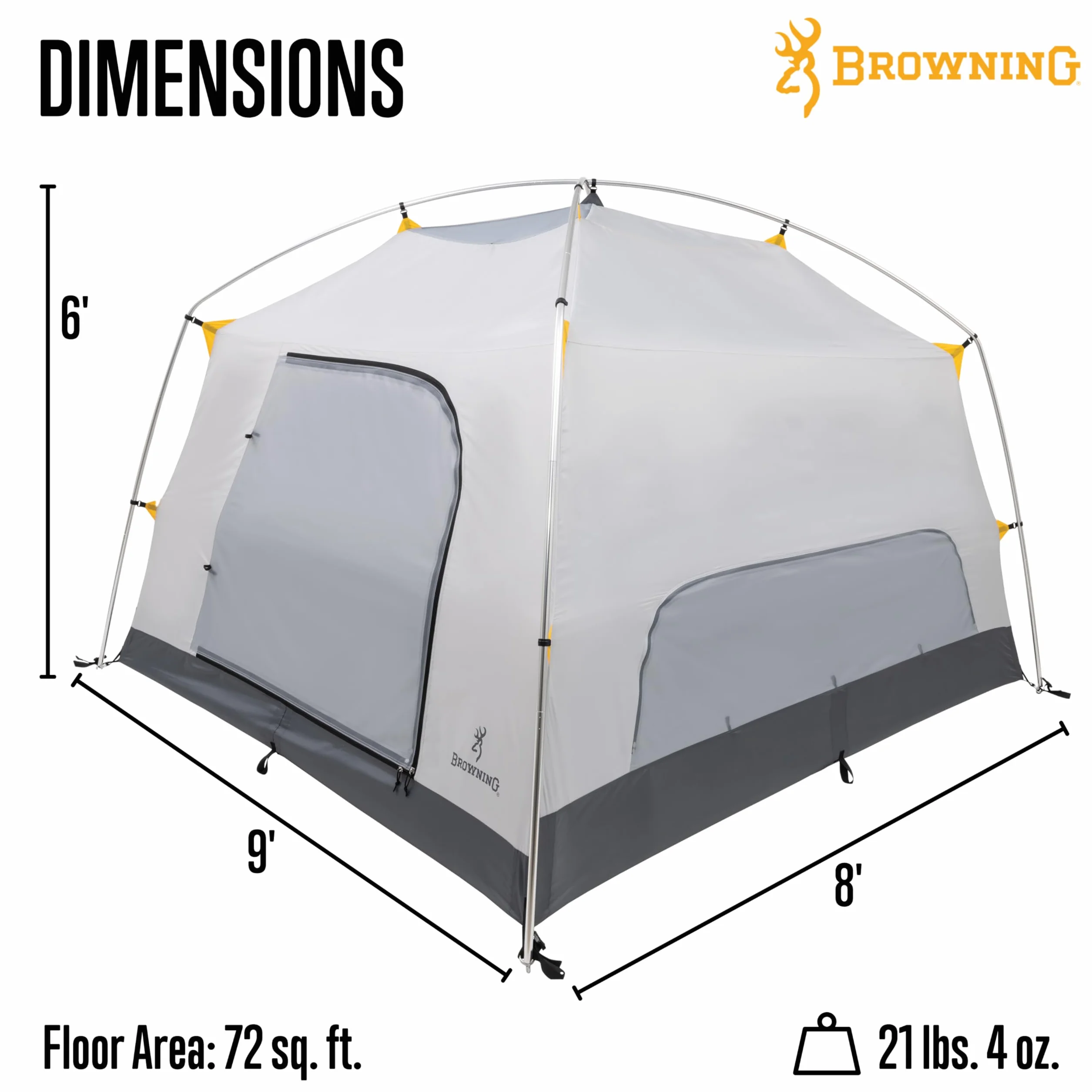 Camping Glacier 4-Person Tent, Free-Standing Cabin Style with Full Coverage Fly
